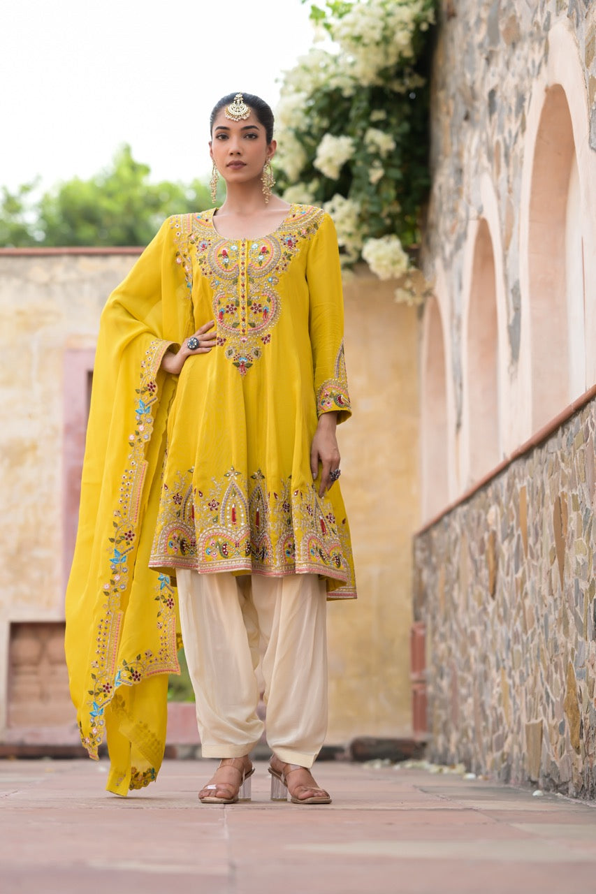 Mustard Peplum Kurta Set