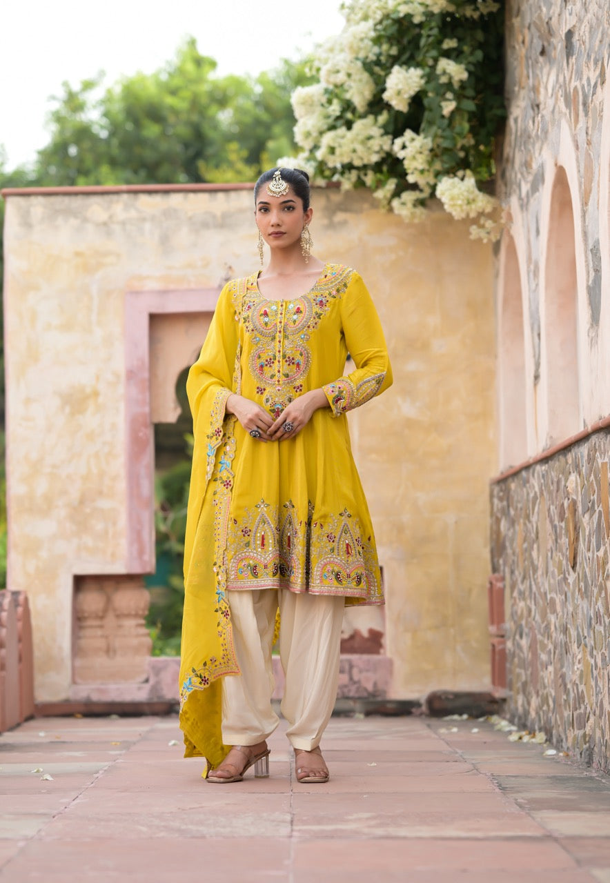 Mustard Peplum Kurta Set