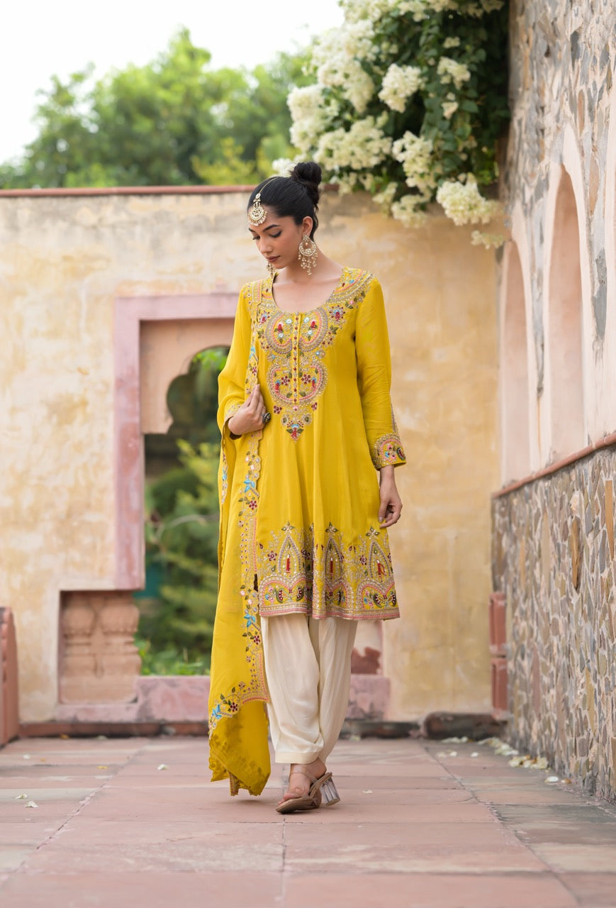 Mustard Peplum Kurta Set