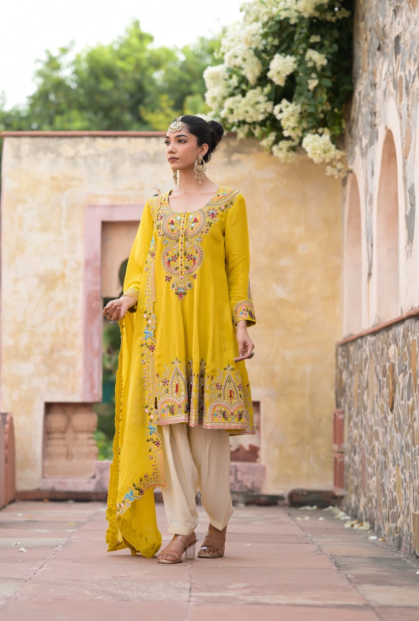 Mustard Peplum Kurta Set