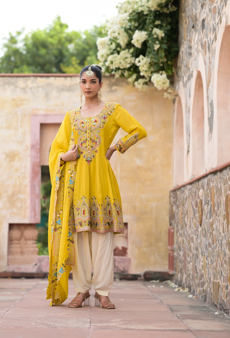 Mustard Peplum Kurta Set