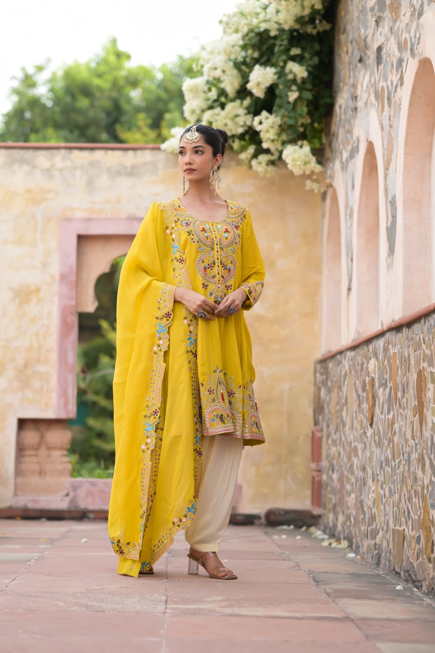Mustard Peplum Kurta Set