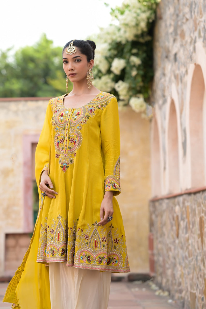 Mustard Peplum Kurta Set