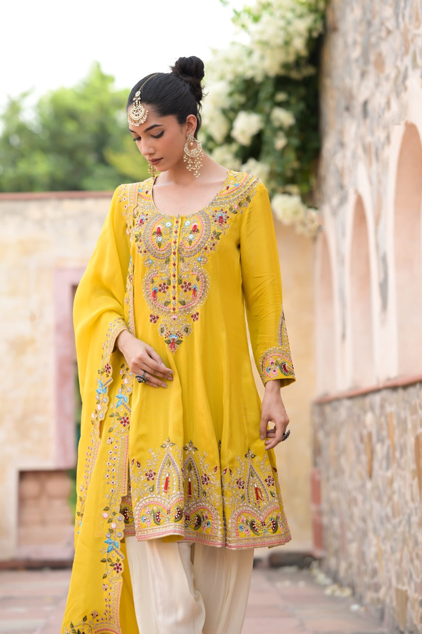 Mustard Peplum Kurta Set