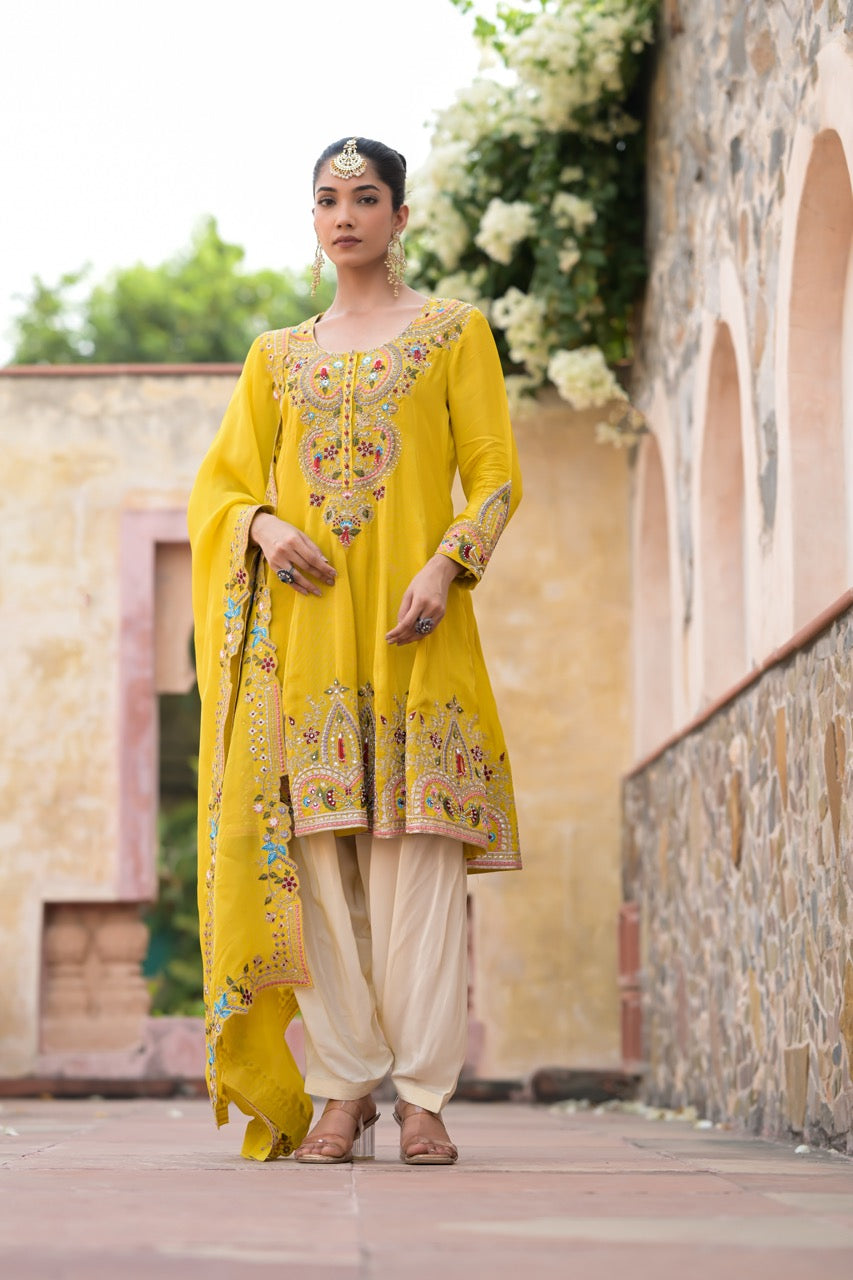 Mustard Peplum Kurta Set