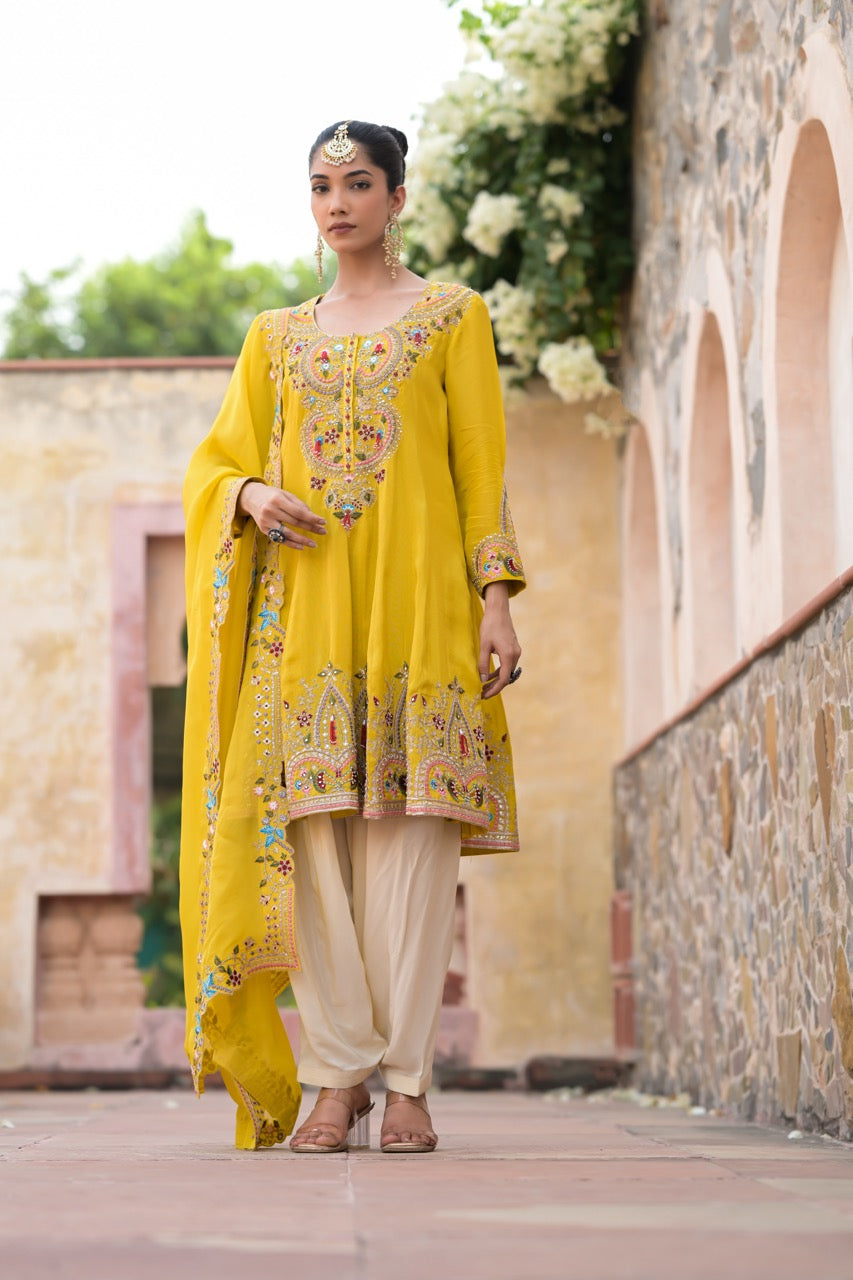 Mustard Peplum Kurta Set