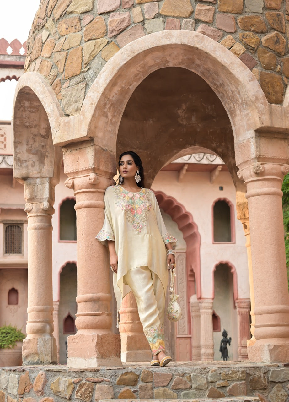 Ivory High-Low Kurta Set