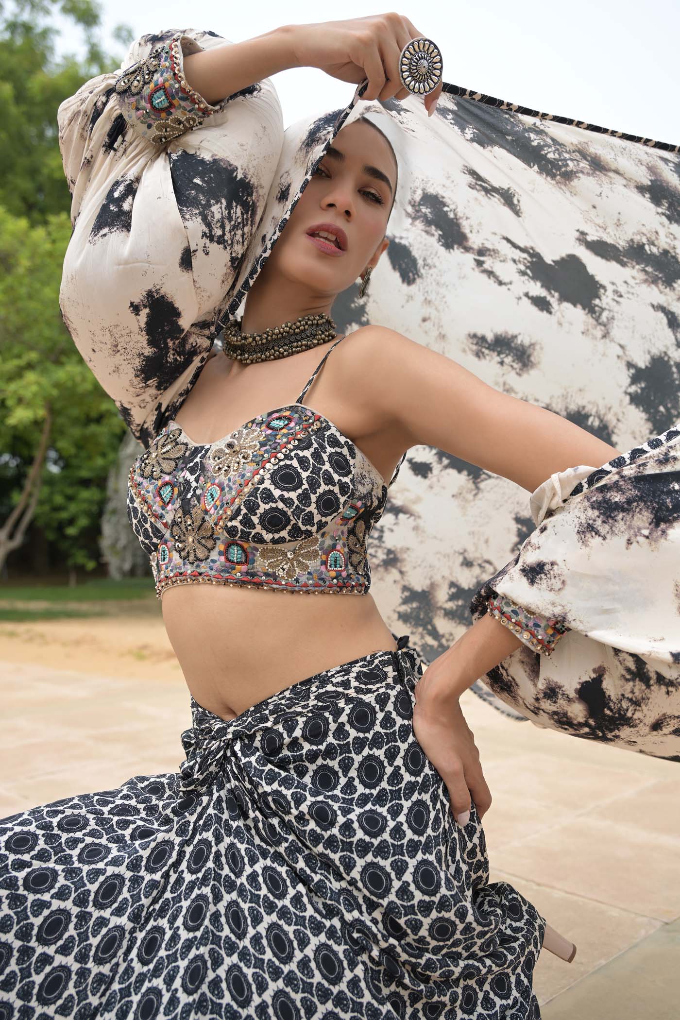 Chic Contrast Dhoti Set