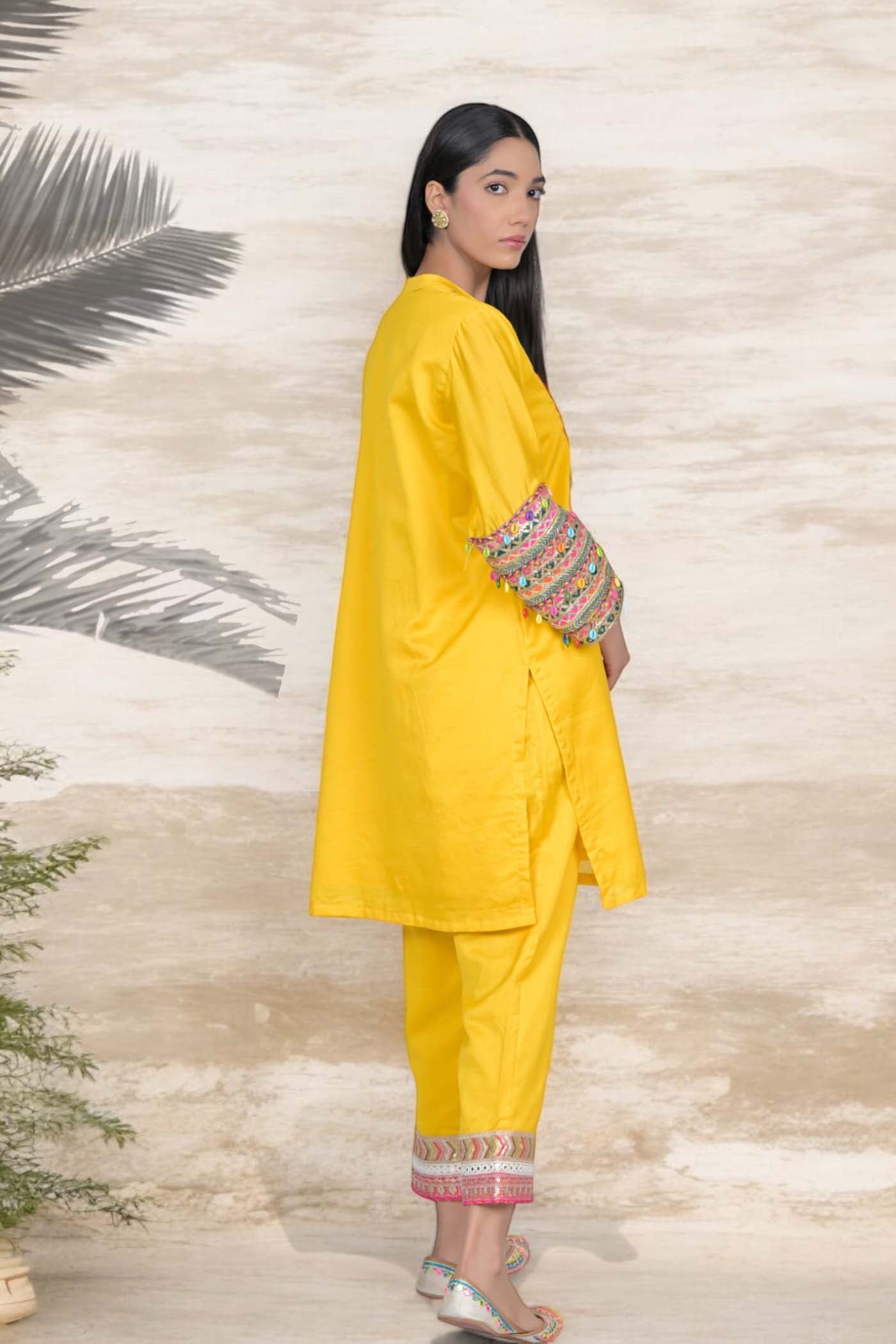 Sunshine Yellow Embroidered Kurta Set with Tassel Detail