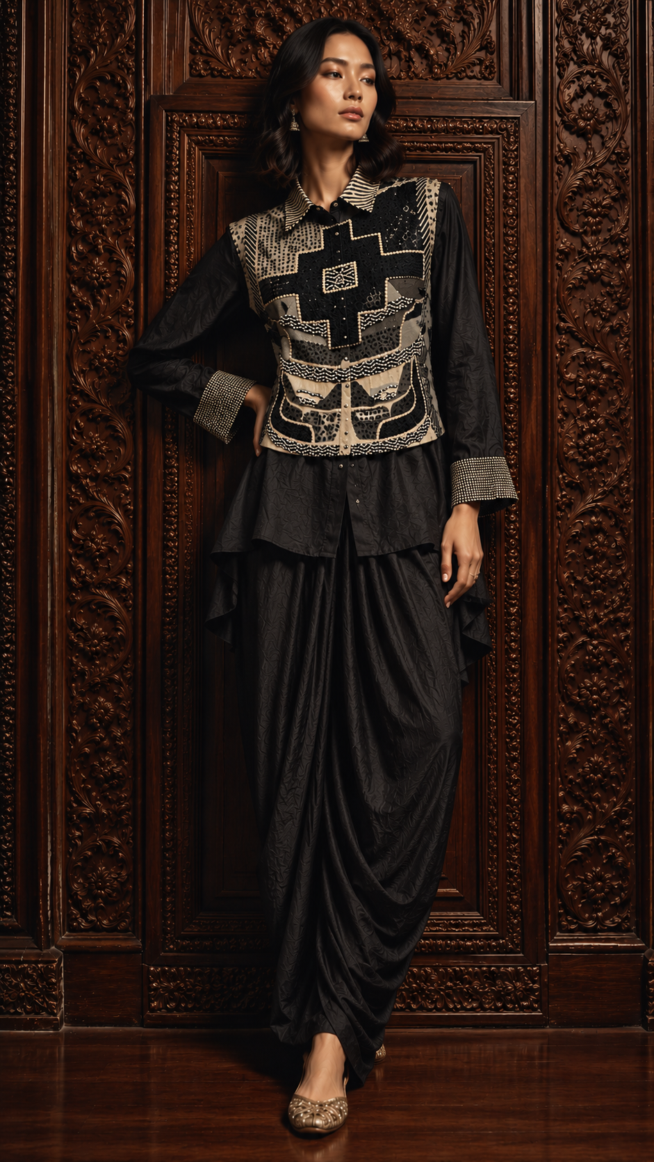 Black Shazadi Top with Dhoti Pants