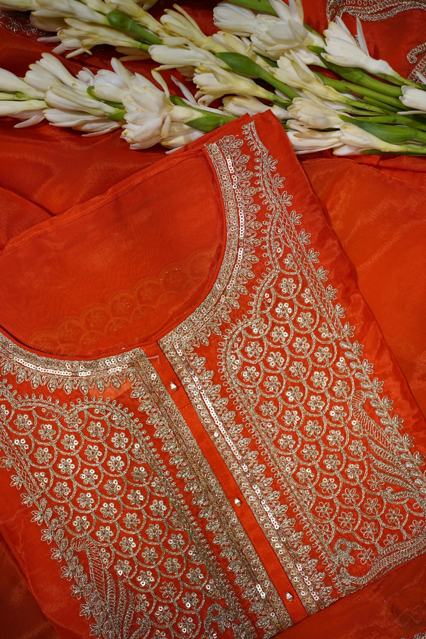 Orange Banarasi Organza Suit Set
