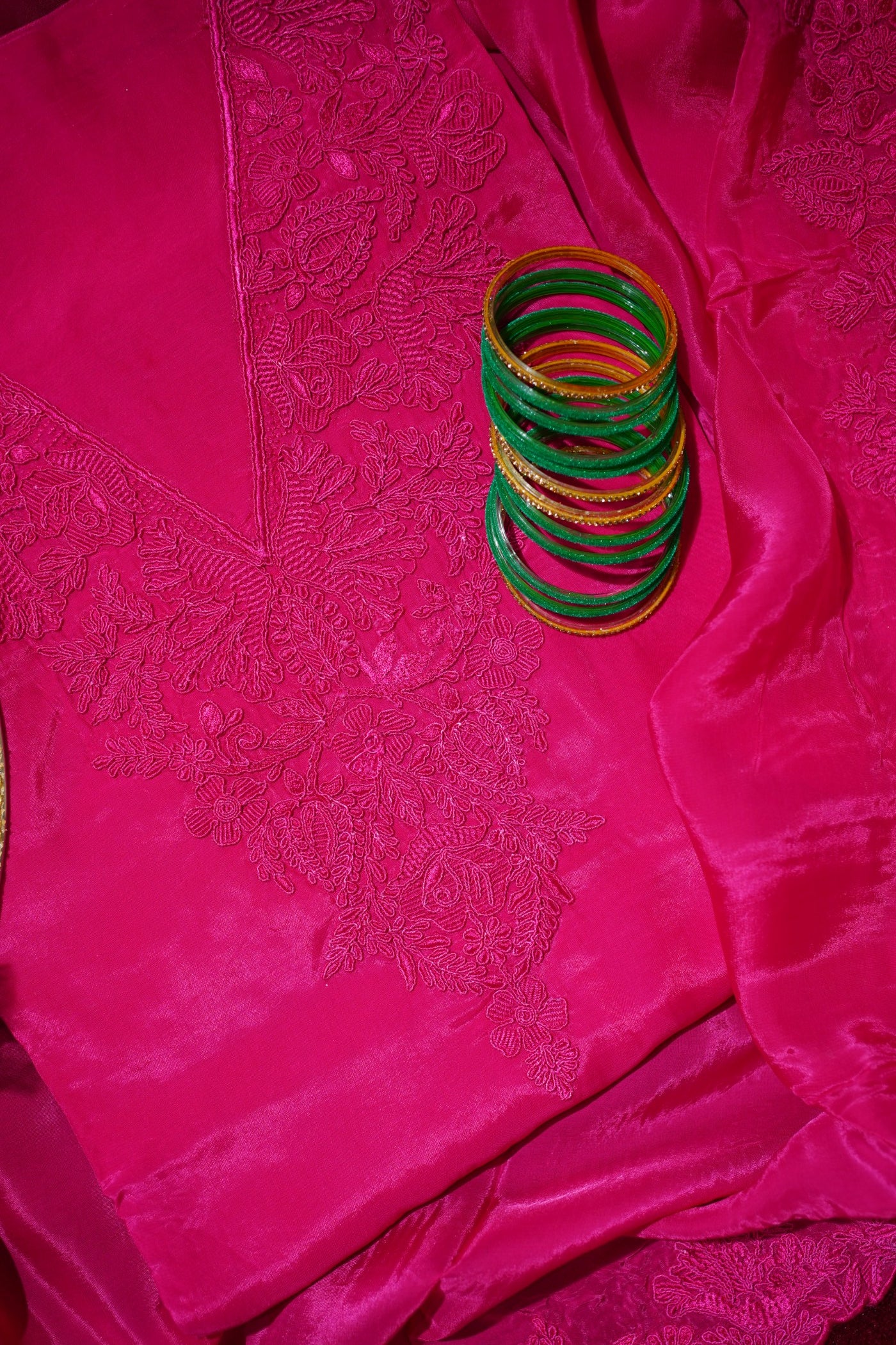 Rani Pink Banarasi Organza Suit Set