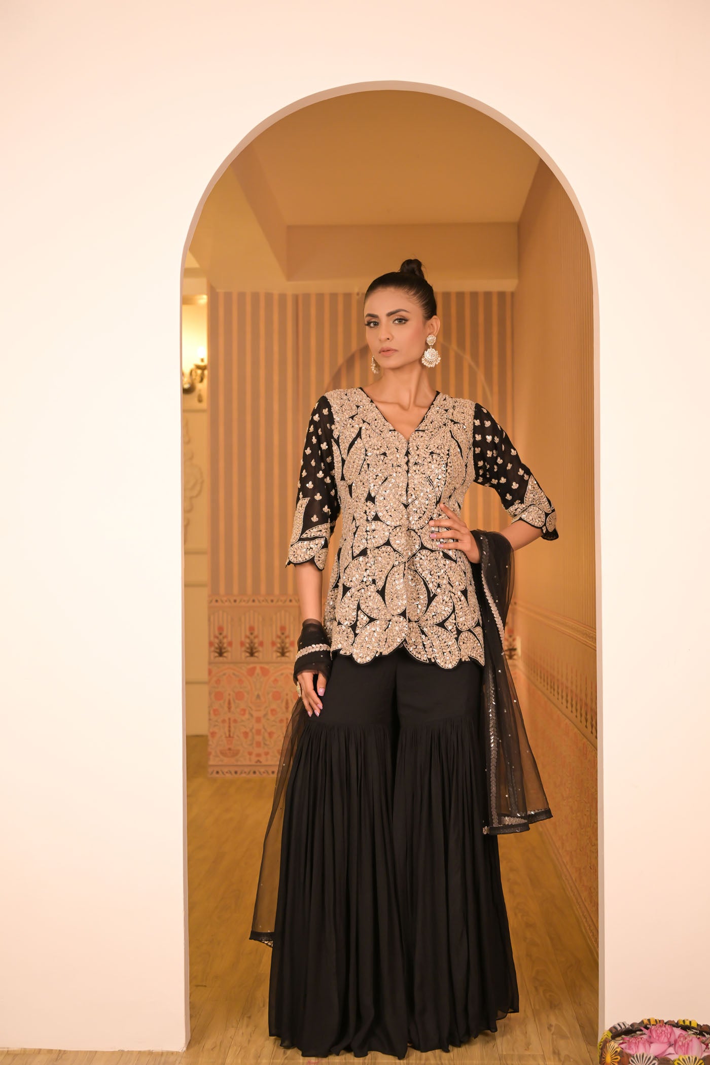 Black Peplum Ghara Set