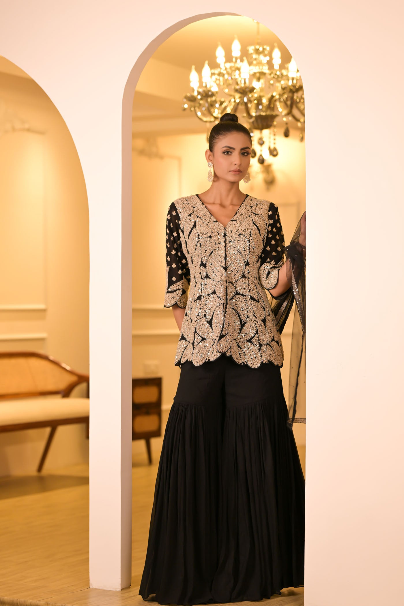 Black Peplum Ghara Set