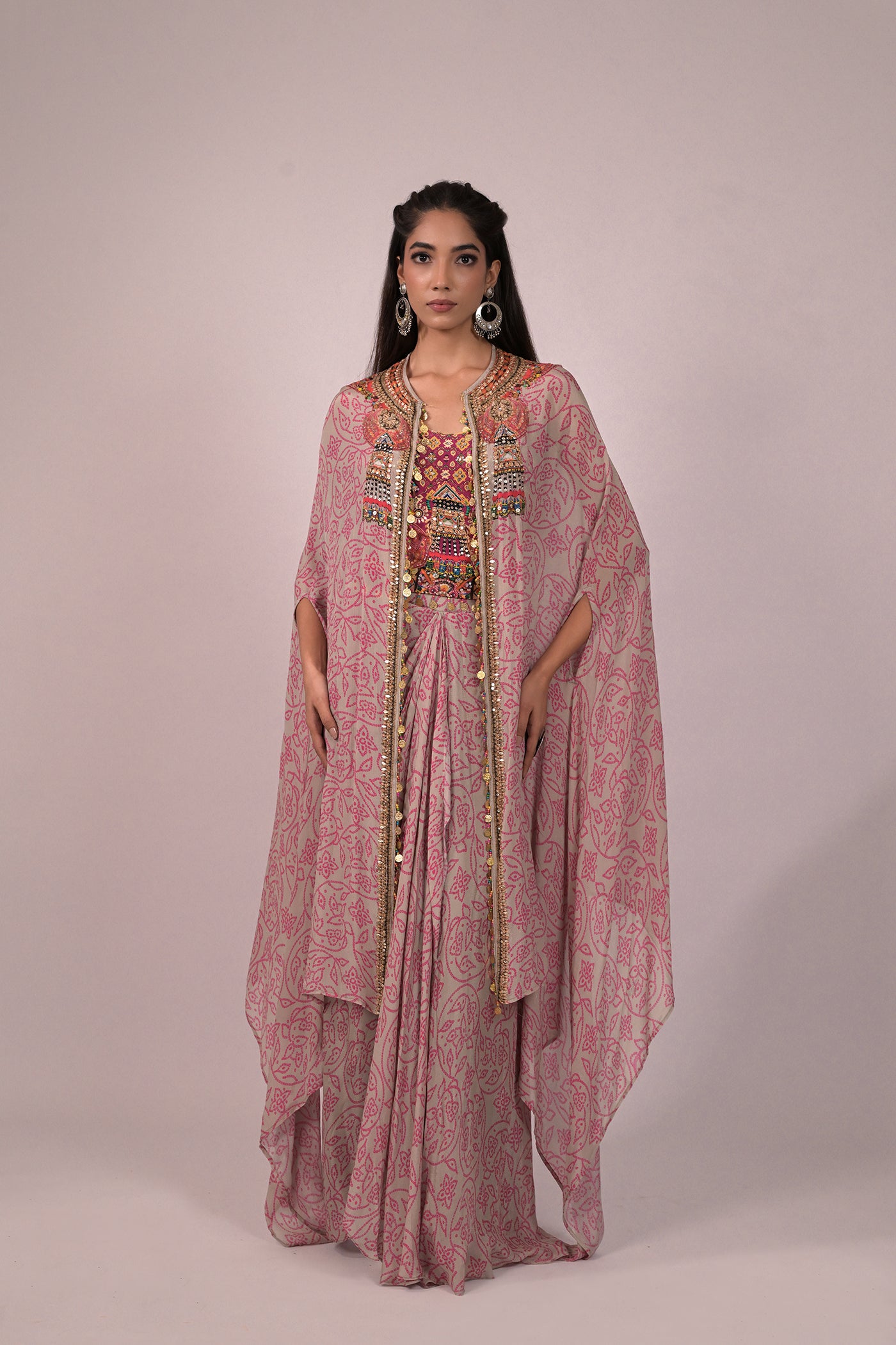 Beautiful crop top with drape skirt and cape