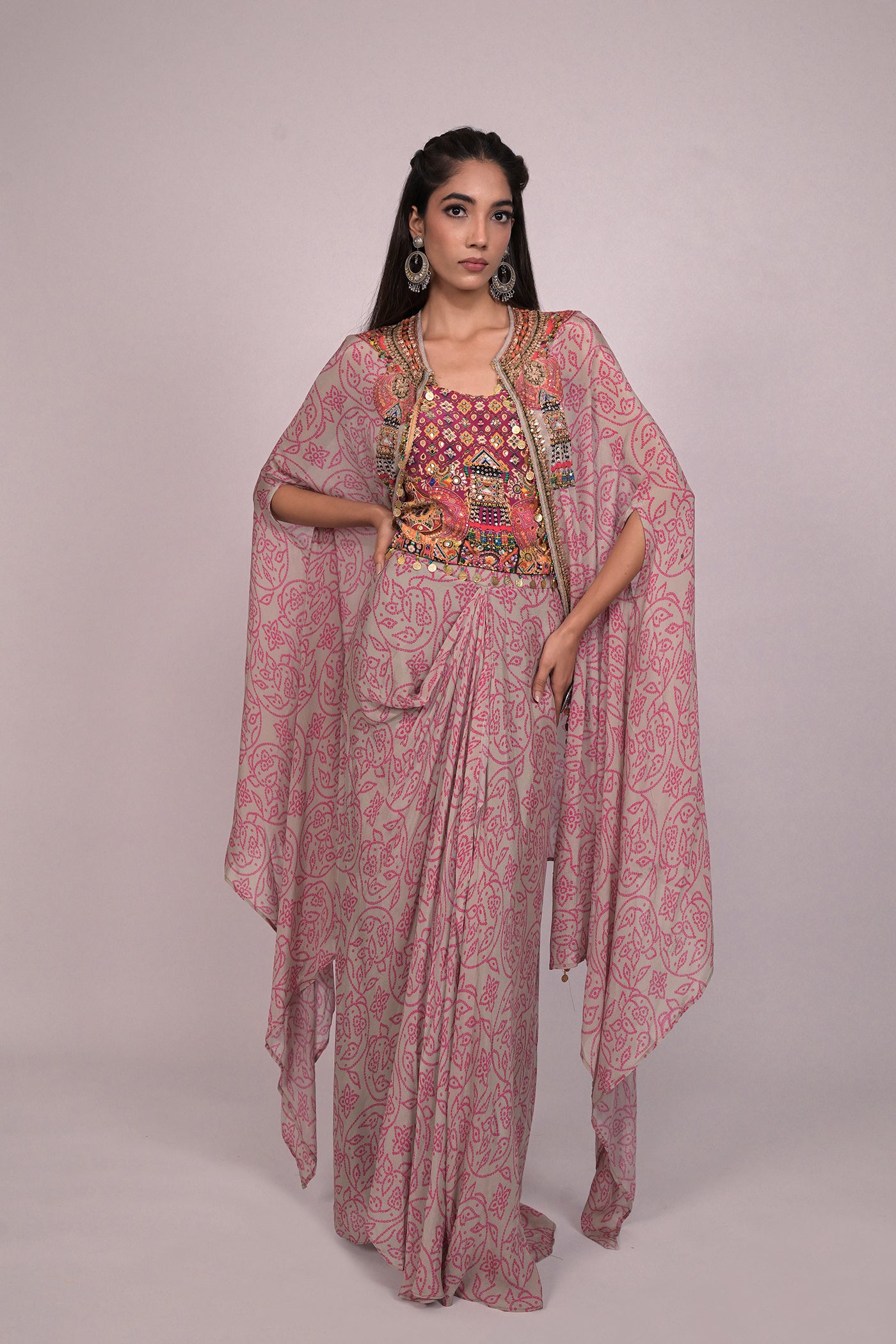 Beautiful crop top with drape skirt and cape