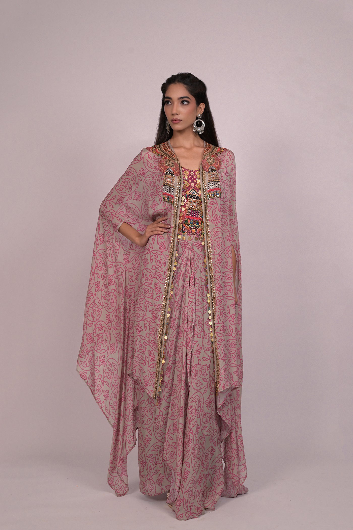 Beautiful crop top with drape skirt and cape