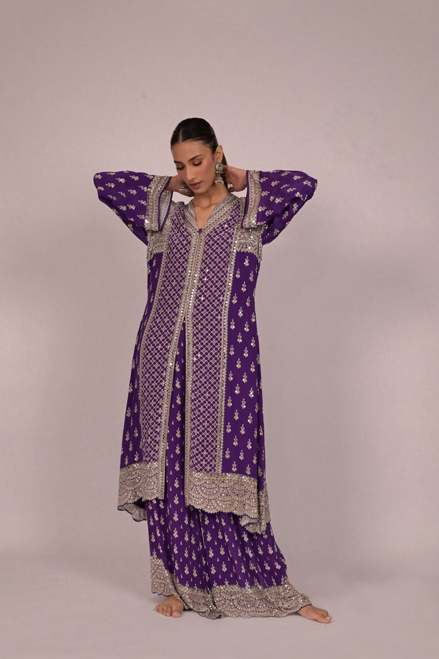 Amethyst Mirror Embroidered Long Kurta Set