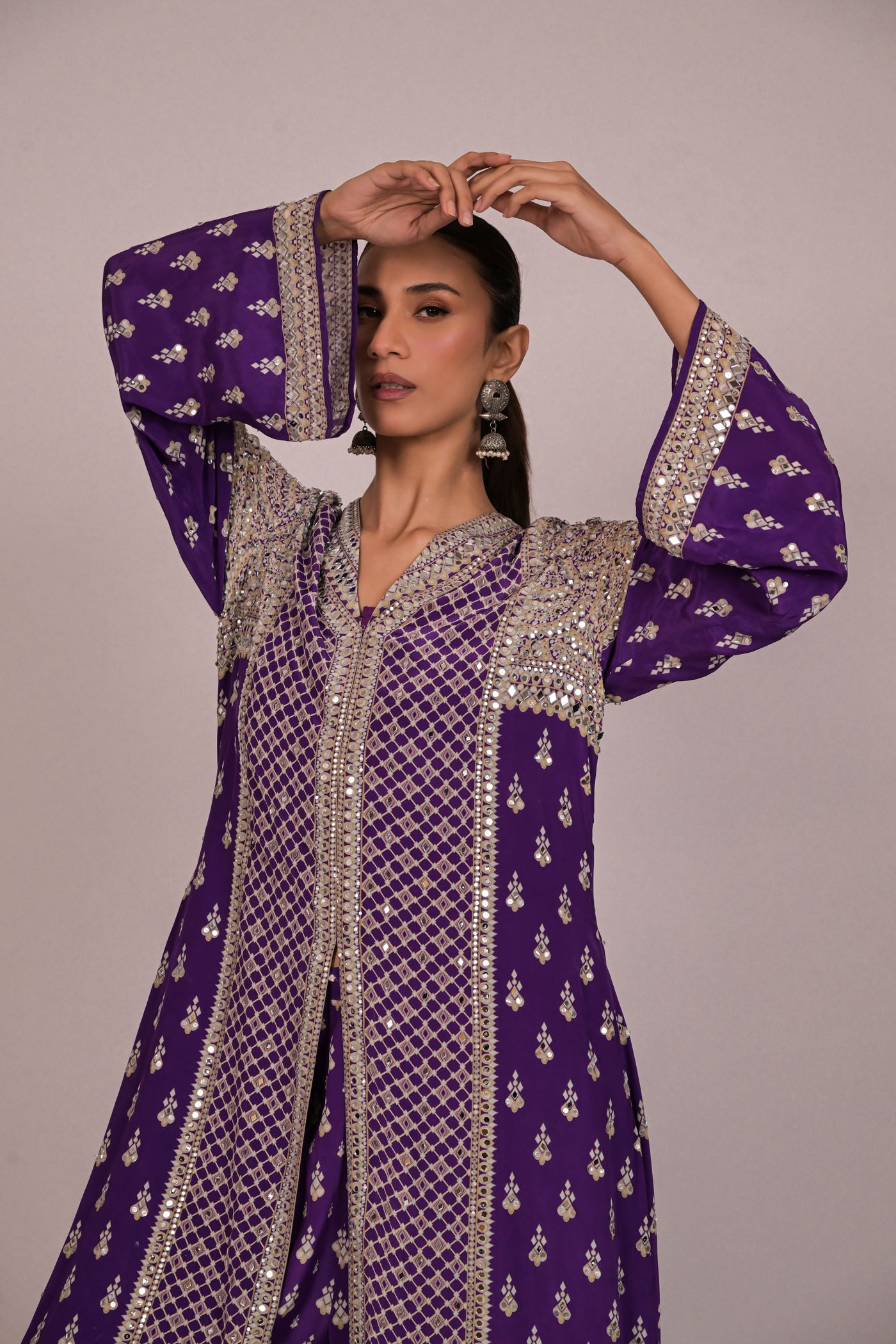 Amethyst Mirror Embroidered Long Kurta Set