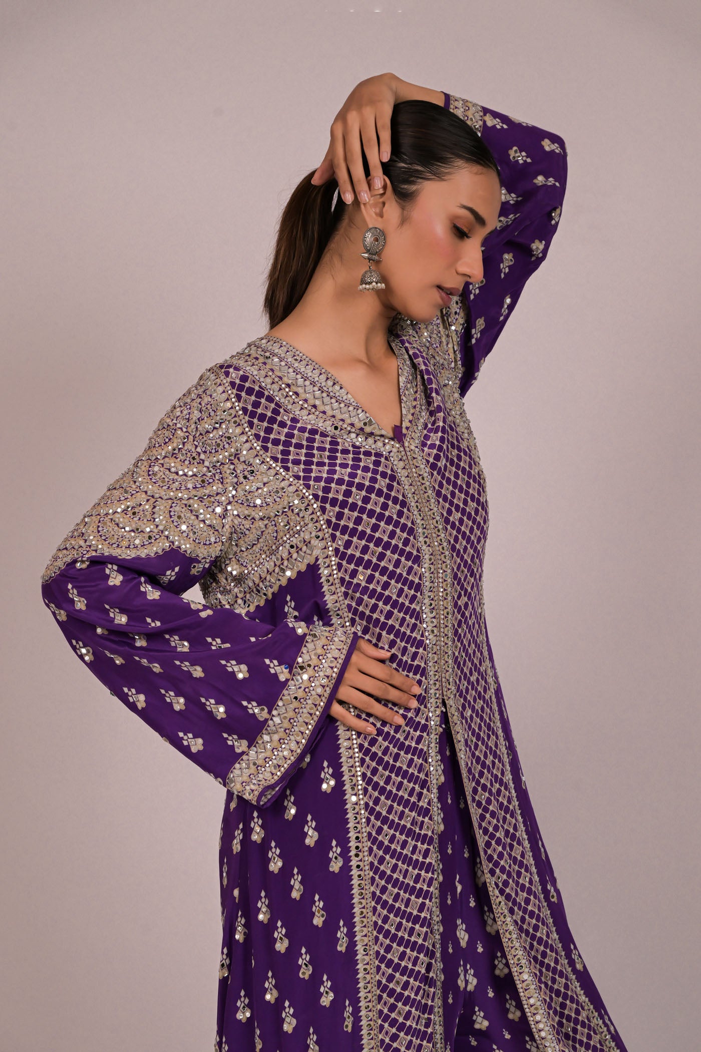 Amethyst Mirror Embroidered Long Kurta Set
