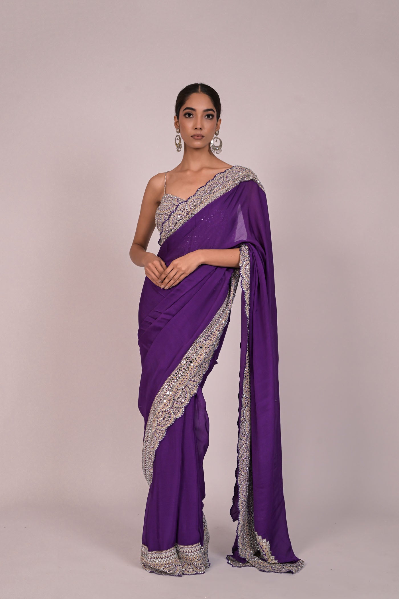 Royal Amethyst Mirror Work Saree
