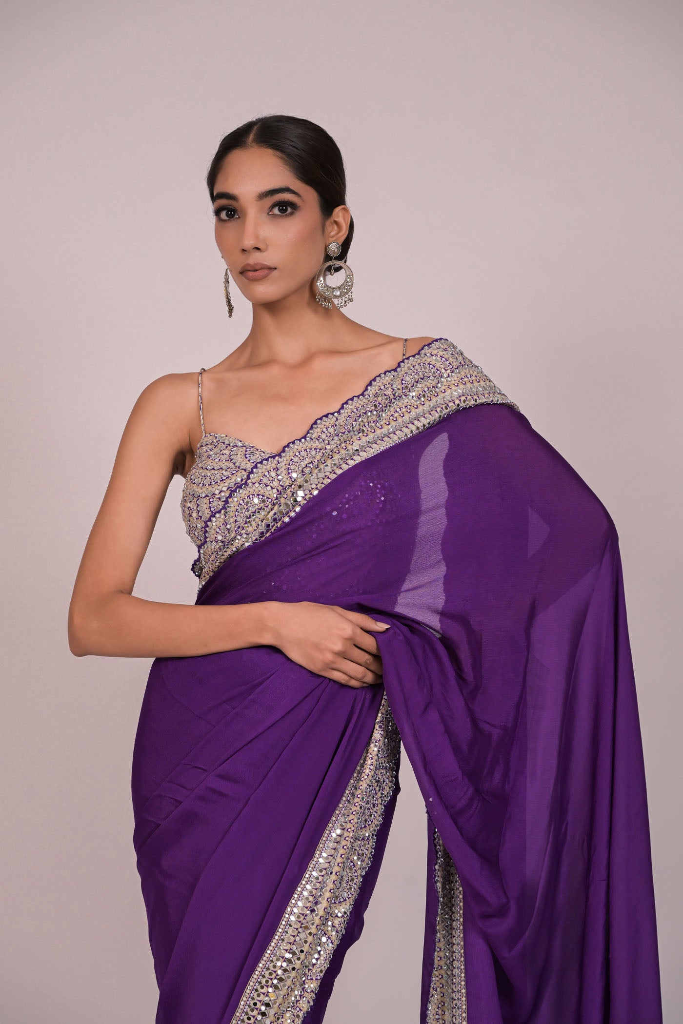 Royal Amethyst Mirror Work Saree