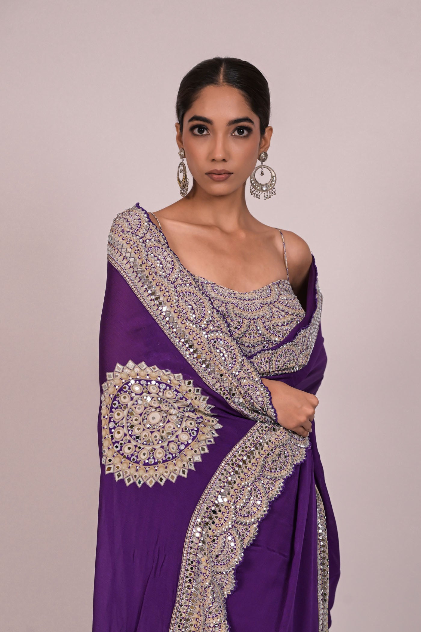 Royal Amethyst Mirror Work Saree