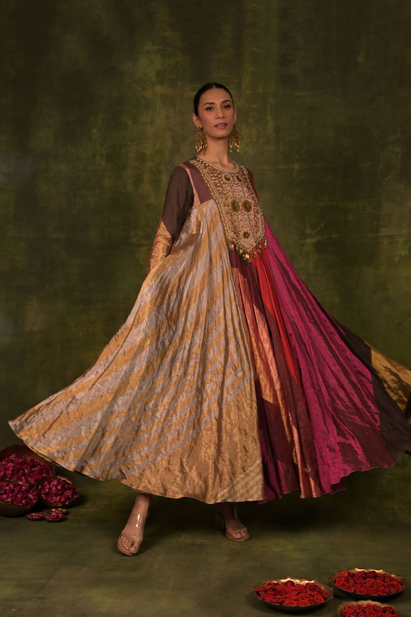 Gold & Wine Handcrafted Panelled Anarkali