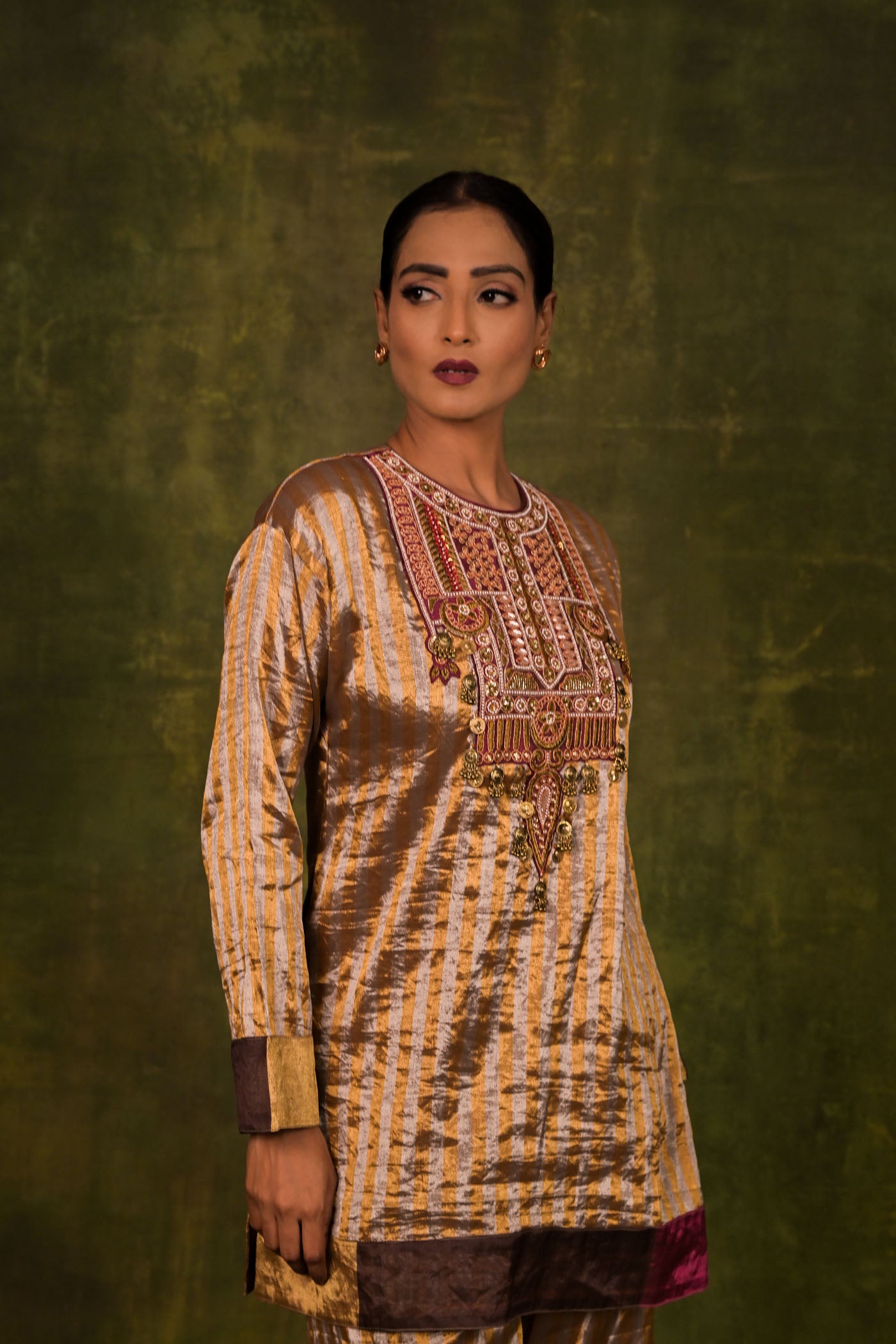 Antique Bronze Embroidered Kurta Set