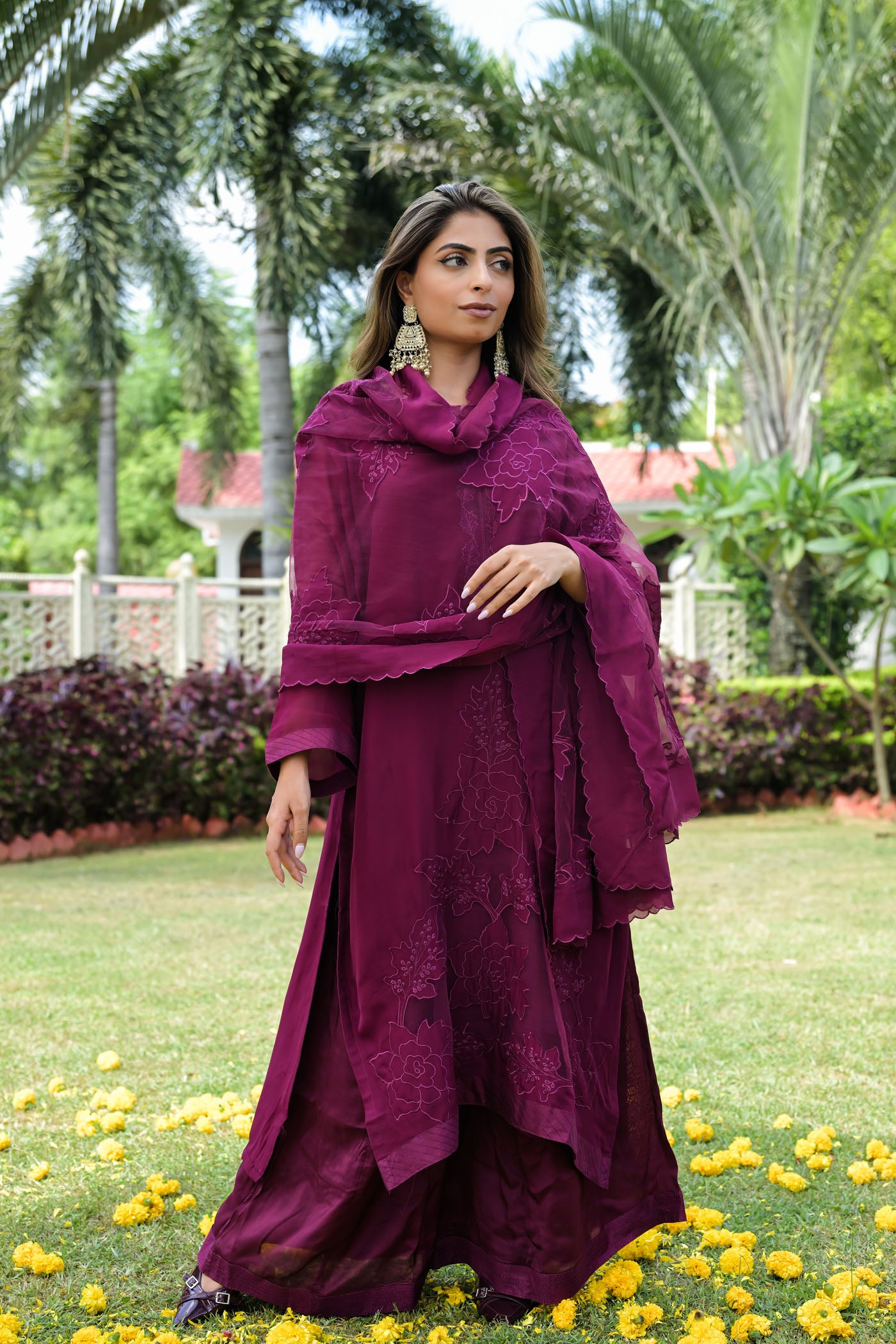 Plum Charm Satin Organza Kurta Set
