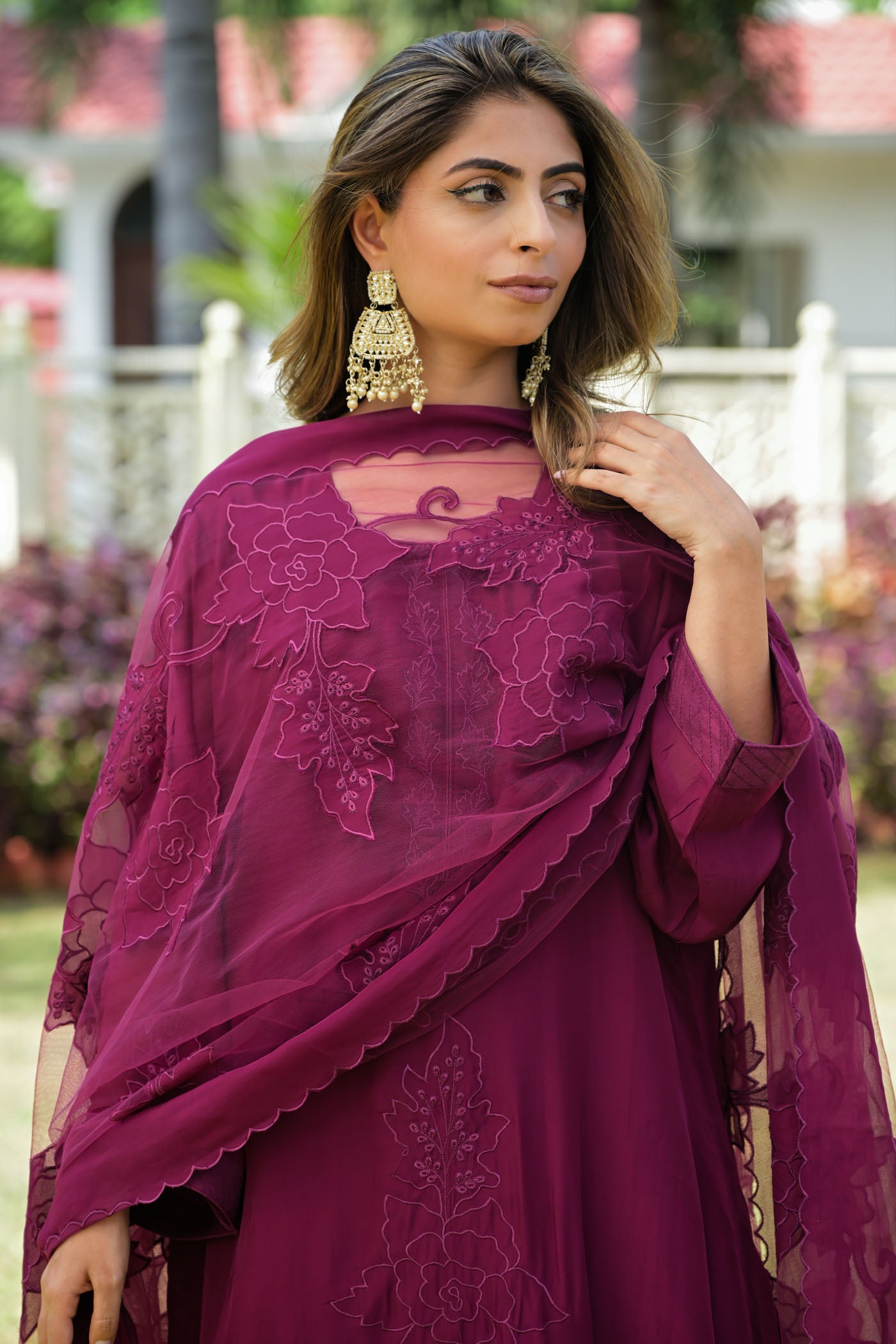 Plum Charm Satin Organza Kurta Set