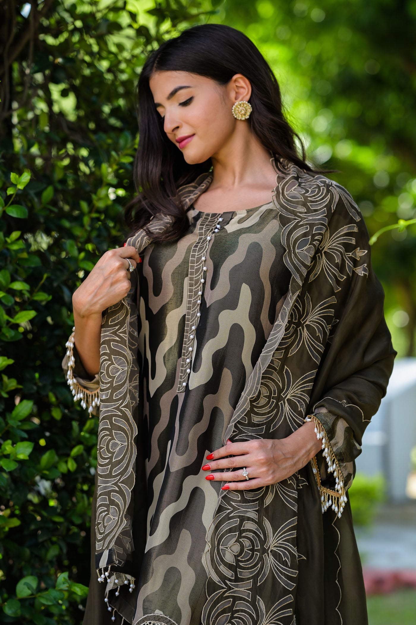 Olive Elegance Organza- Kurta Set