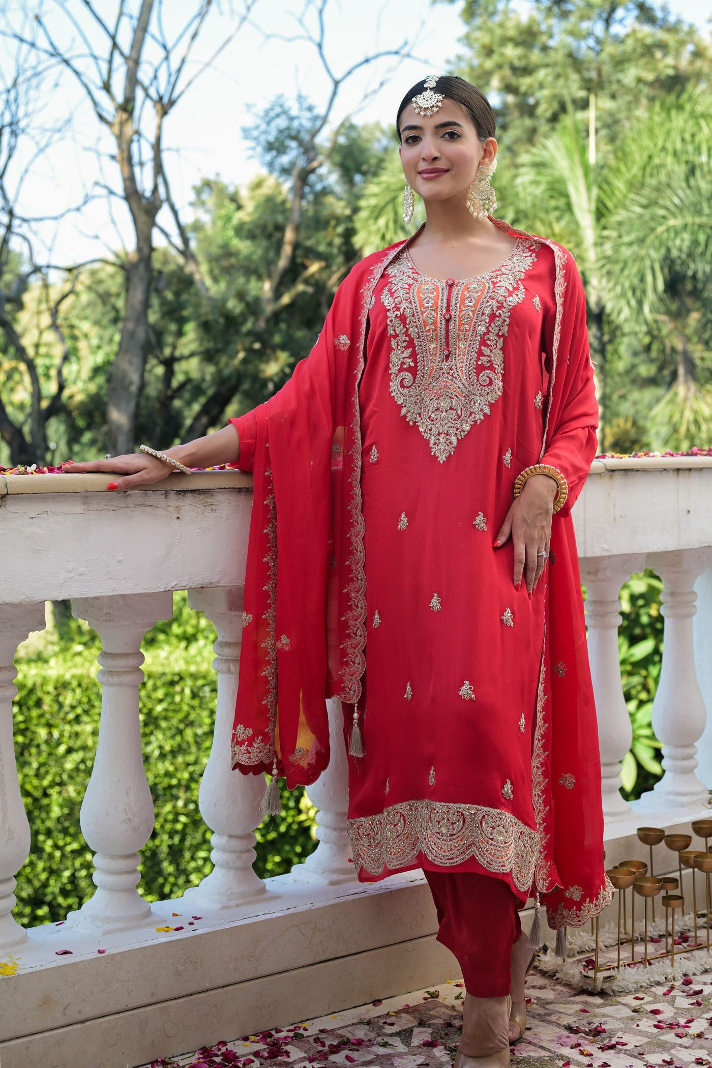 Red Embroidered Kurta Set