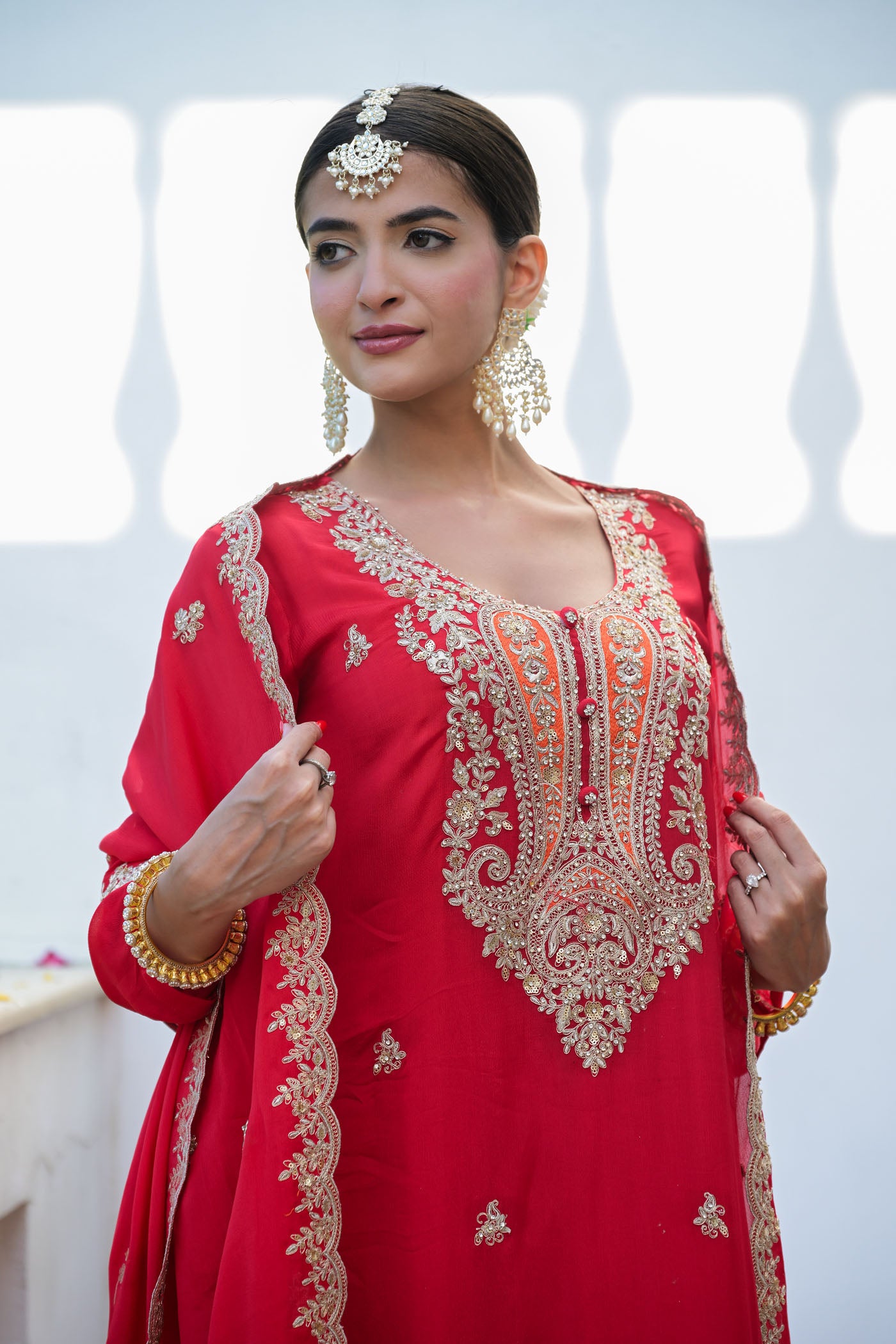 Red Embroidered Kurta Set