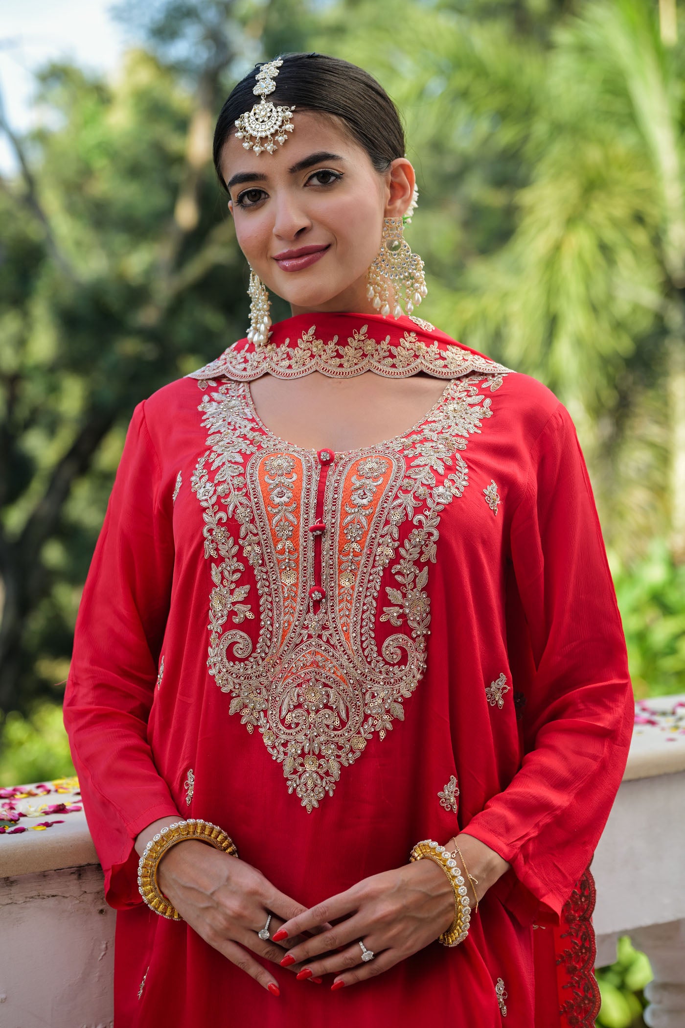 Red Embroidered Kurta Set