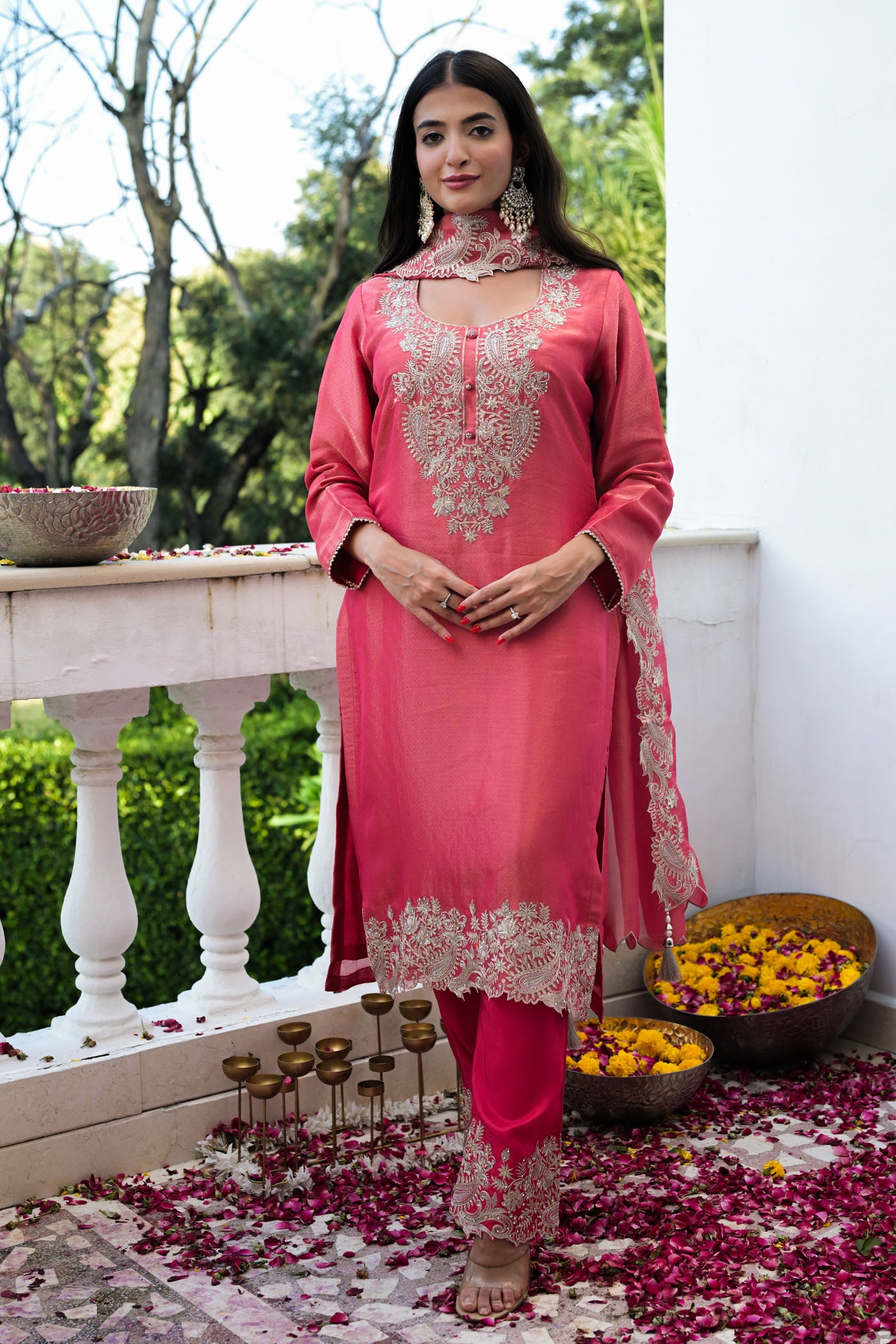 Rose Pink Embroidered Kurta Set