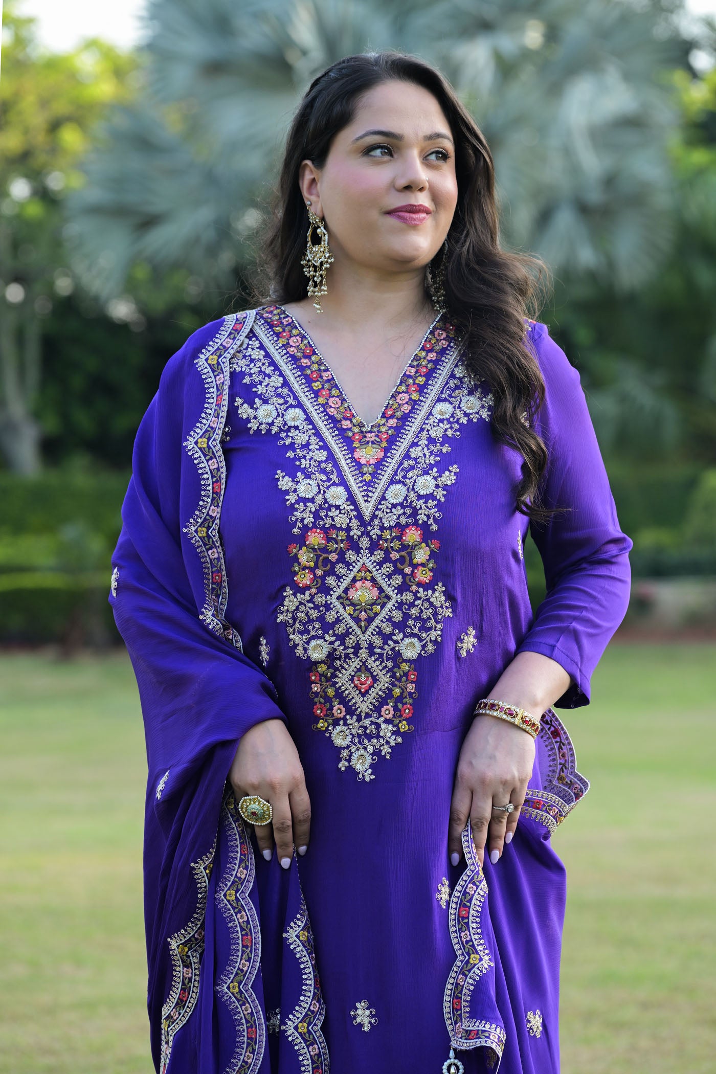 Royal Purple Embroidered kurta Set