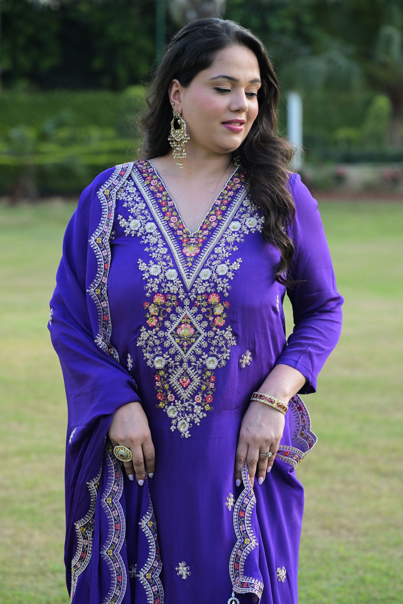 Royal Purple Embroidered kurta Set