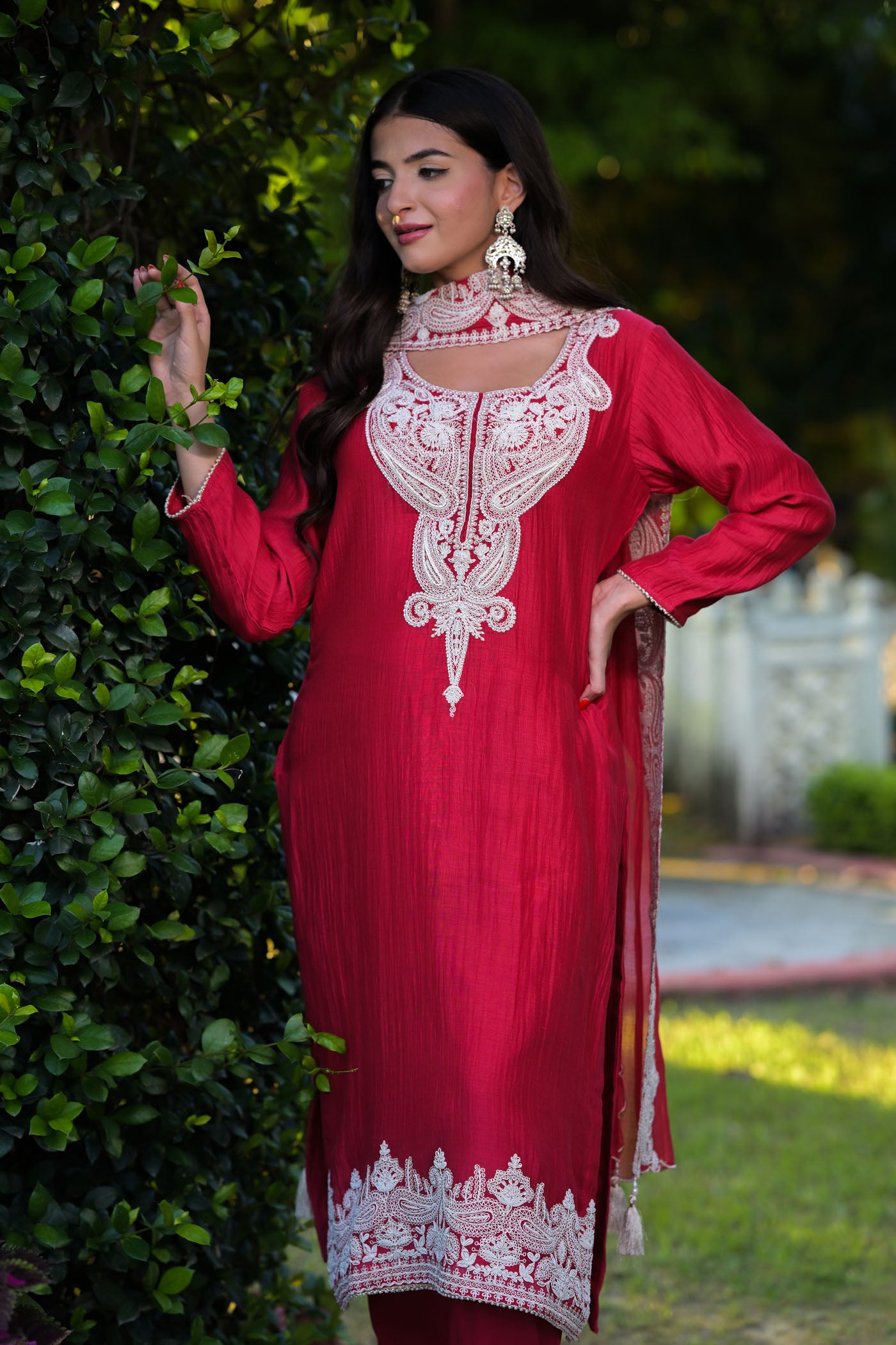 Crimson Elegance Embroidered Kurta Set