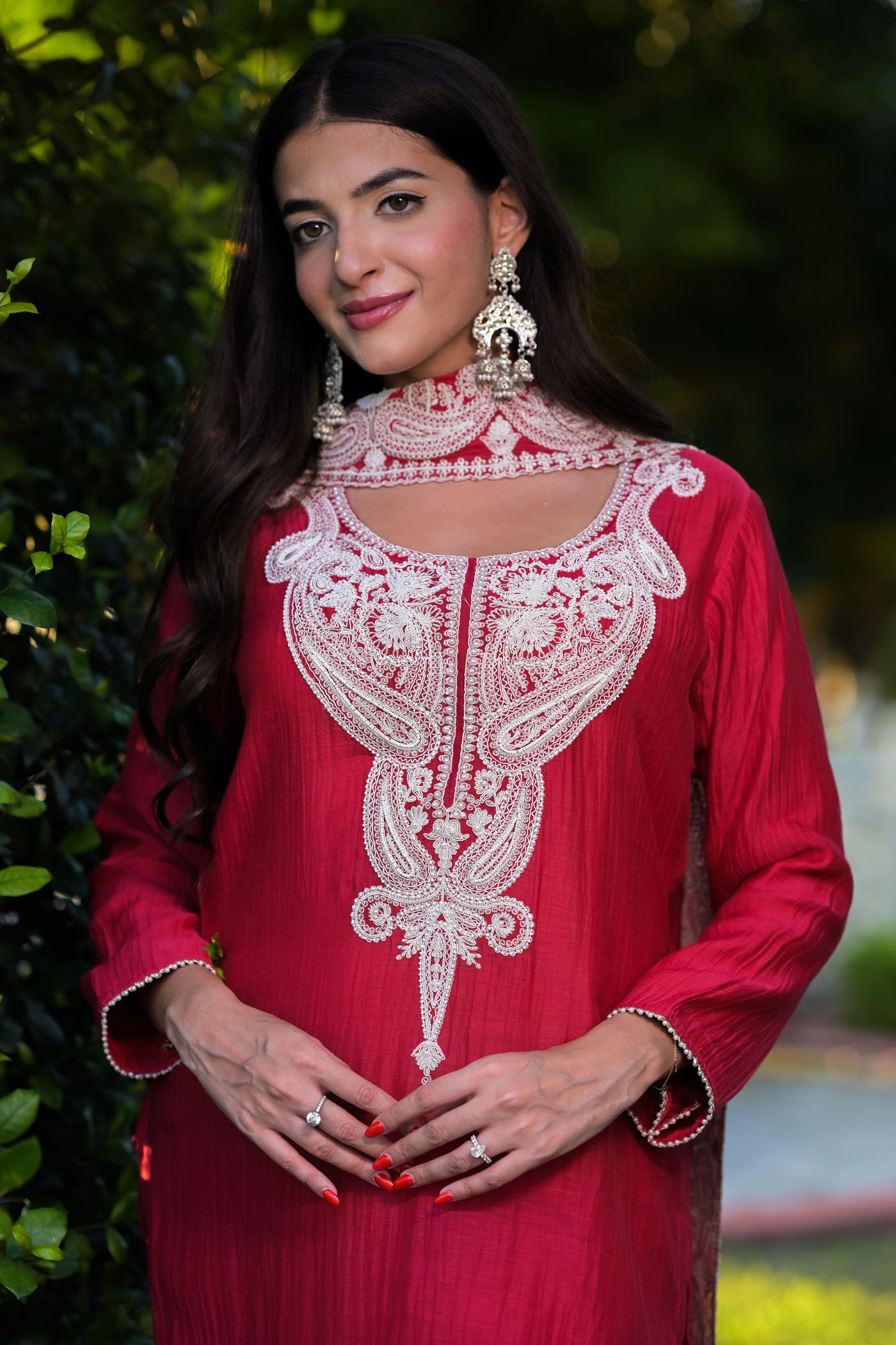 Crimson Elegance Embroidered Kurta Set