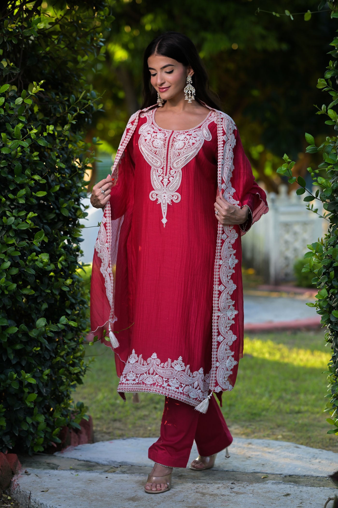 Crimson Elegance Embroidered Kurta Set