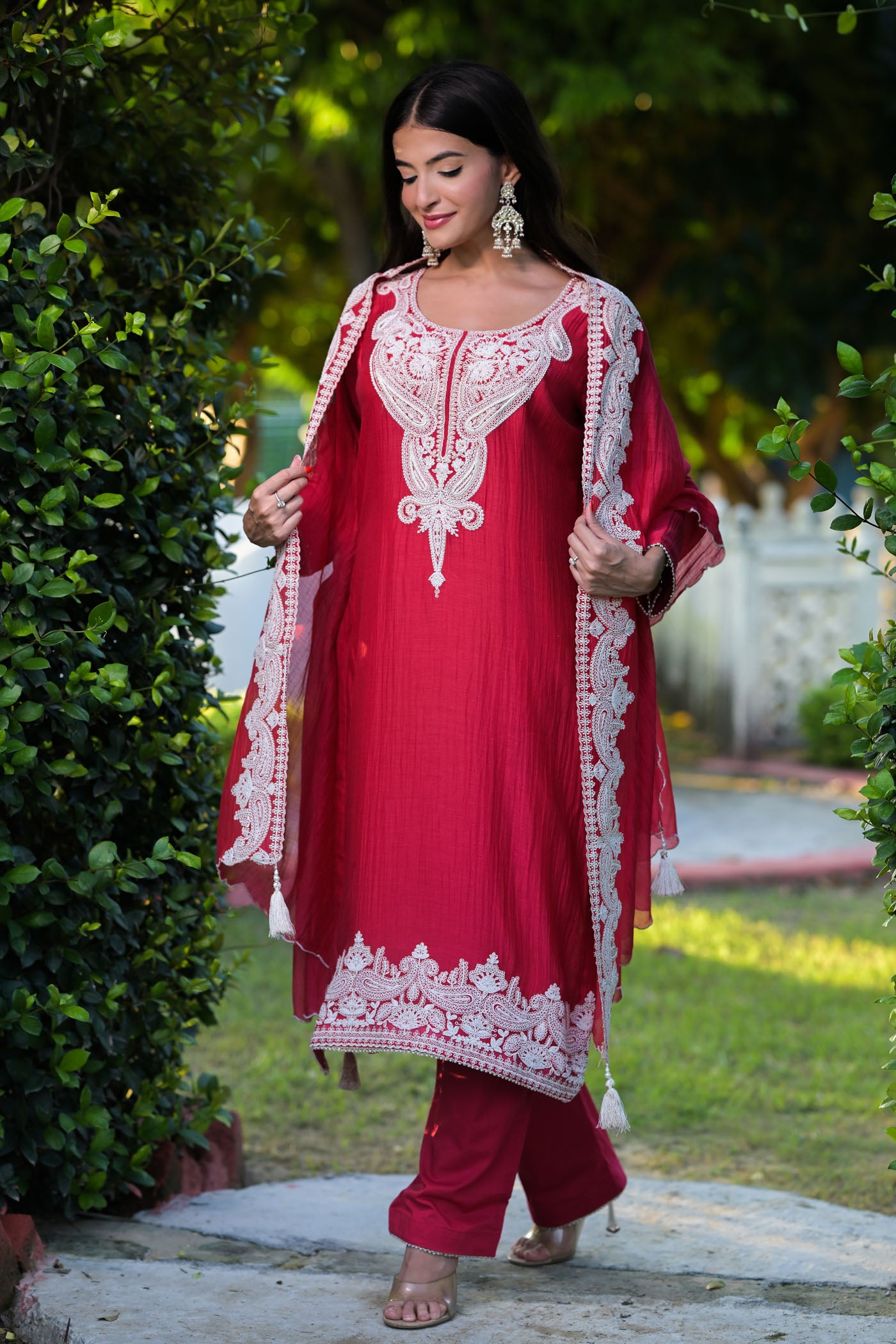 Crimson Elegance Embroidered Kurta Set