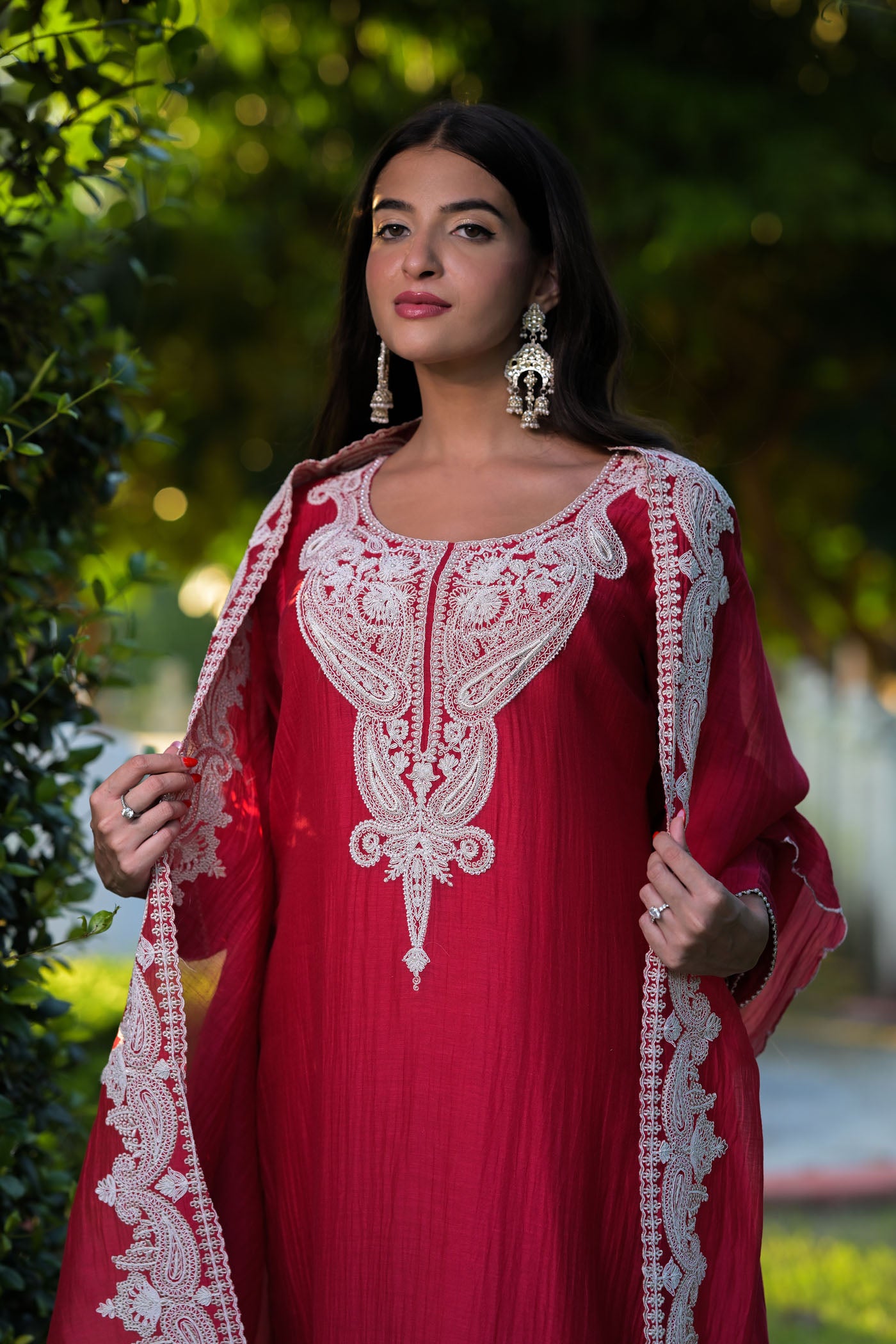 Crimson Elegance Embroidered Kurta Set