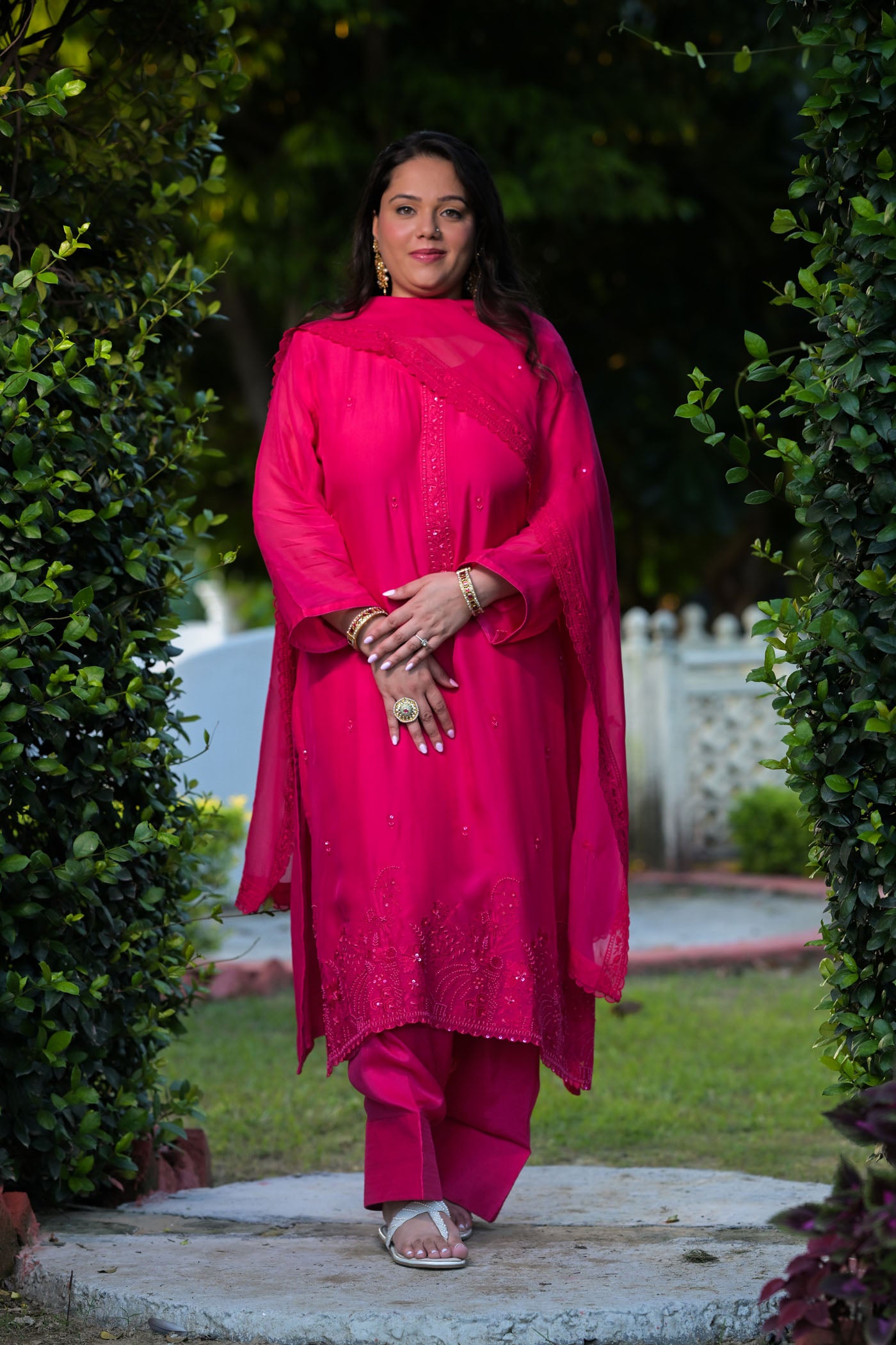 Fuchsia Glow Embroidered Kurta Set