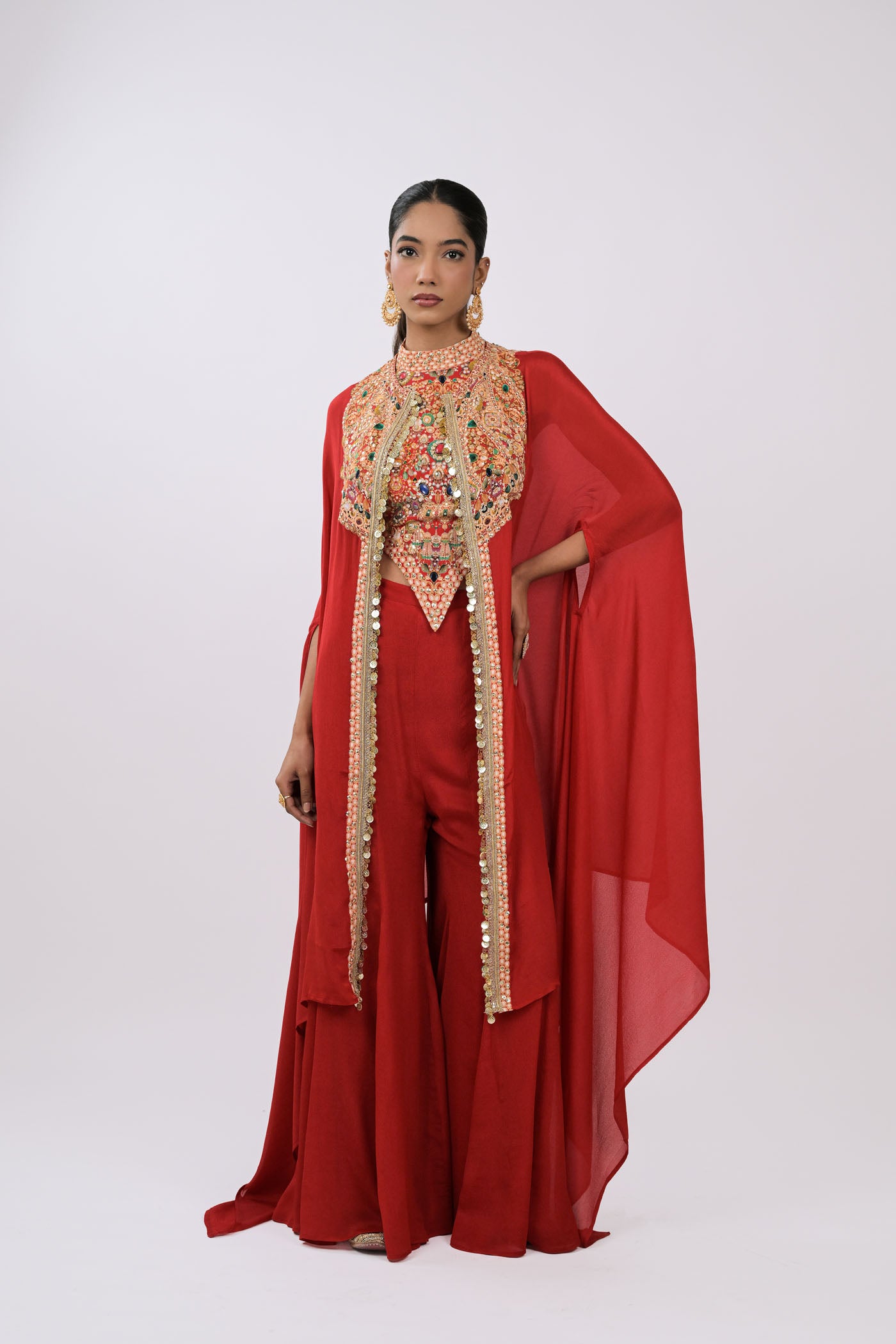 Rangrez Noor Cape Red Co-Ord Set