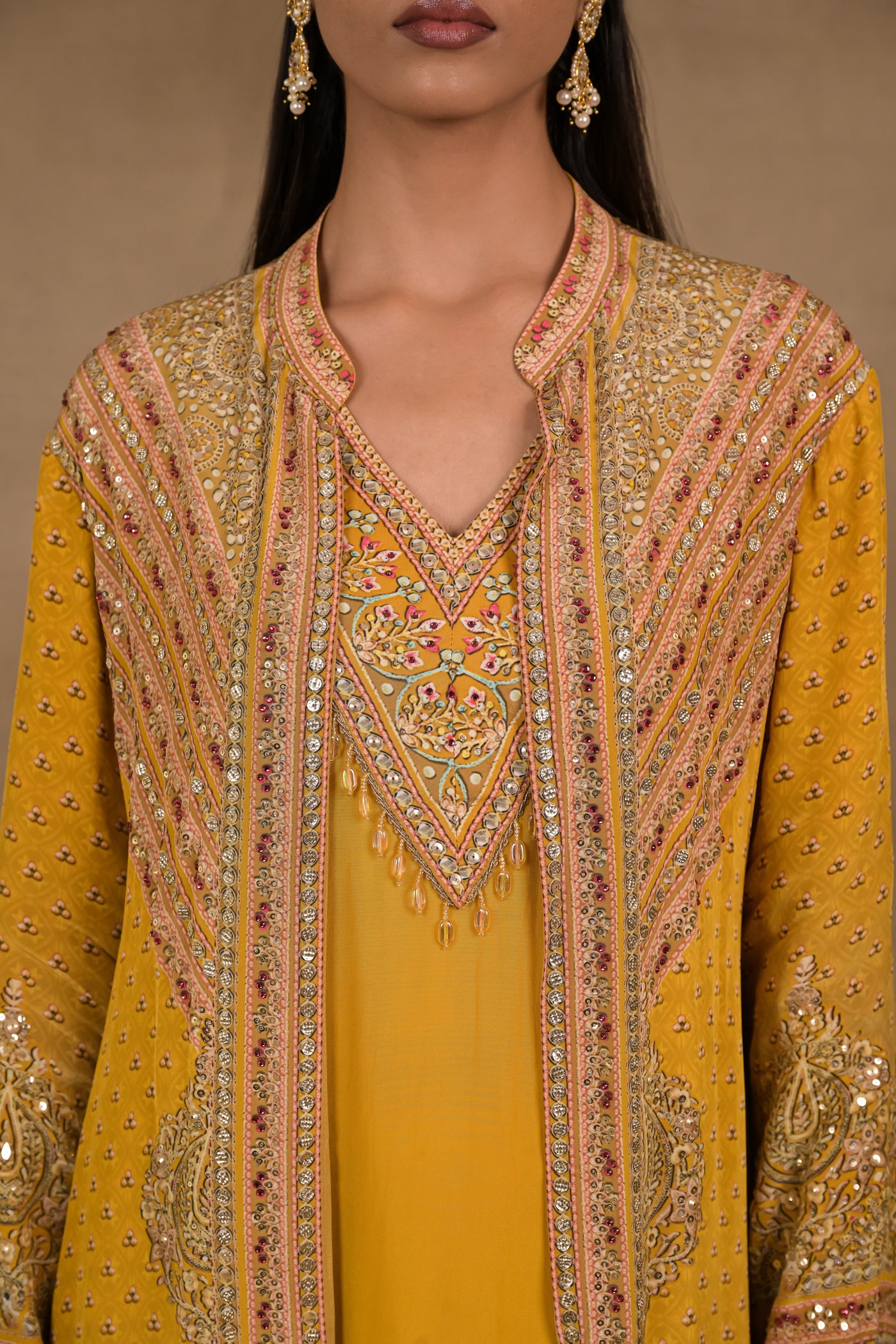 Mustard Noor One-Piece with Embellished Jacket