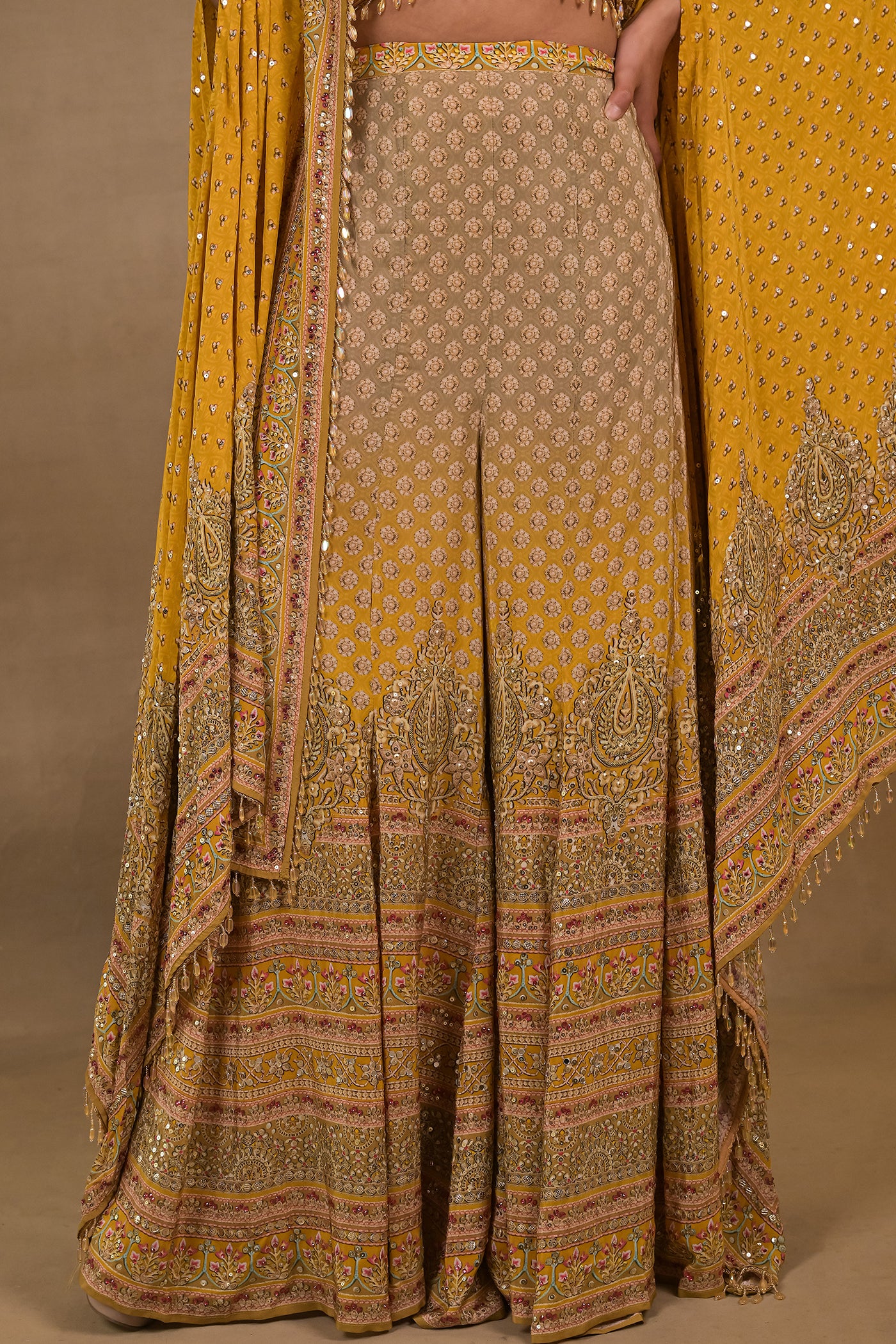 Mustard Meher Crop Top Jacket Palazzo Set