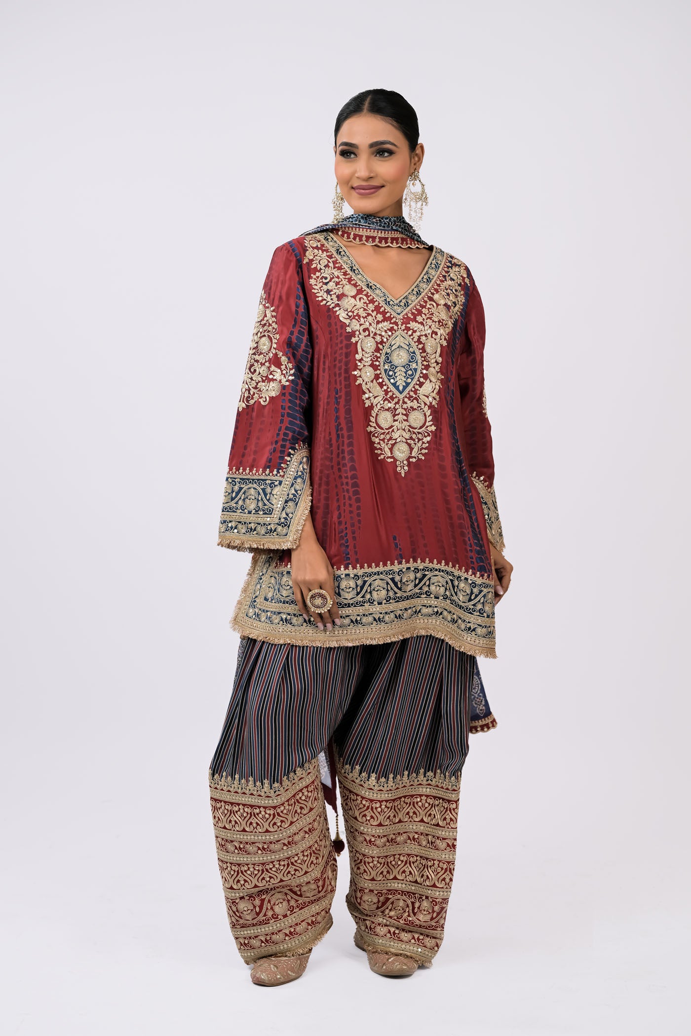 Maroon Heritage Embroidered Kurta Set