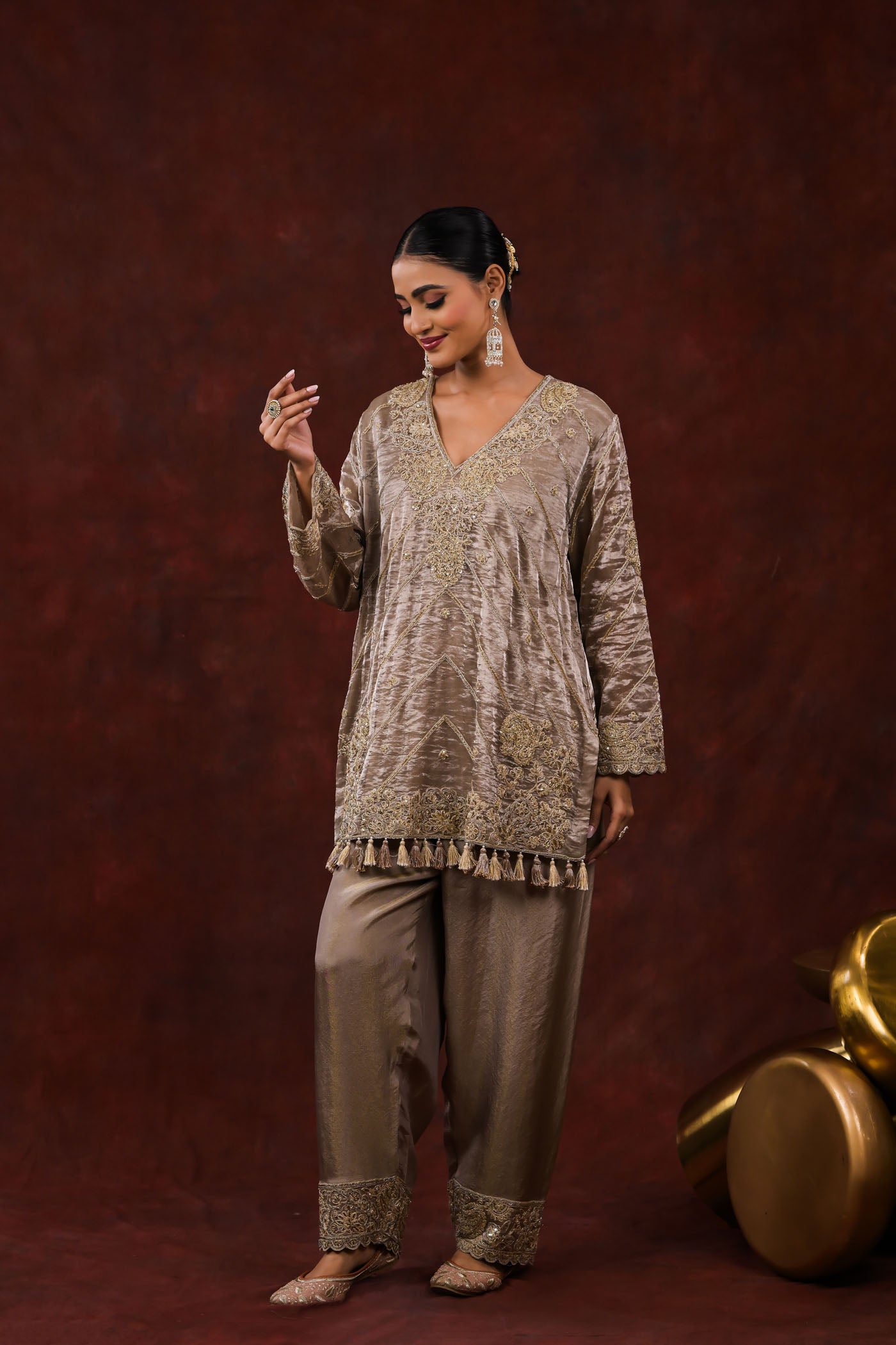 Meher Antique Gold Embroidered Kurta Set