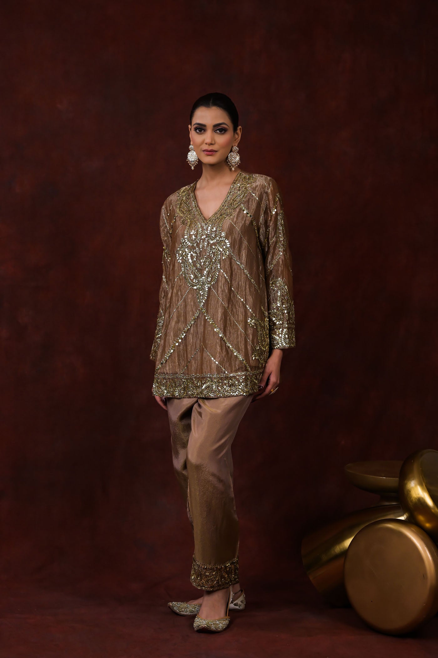 Aylin Taupe Embroidered Kurta Set
